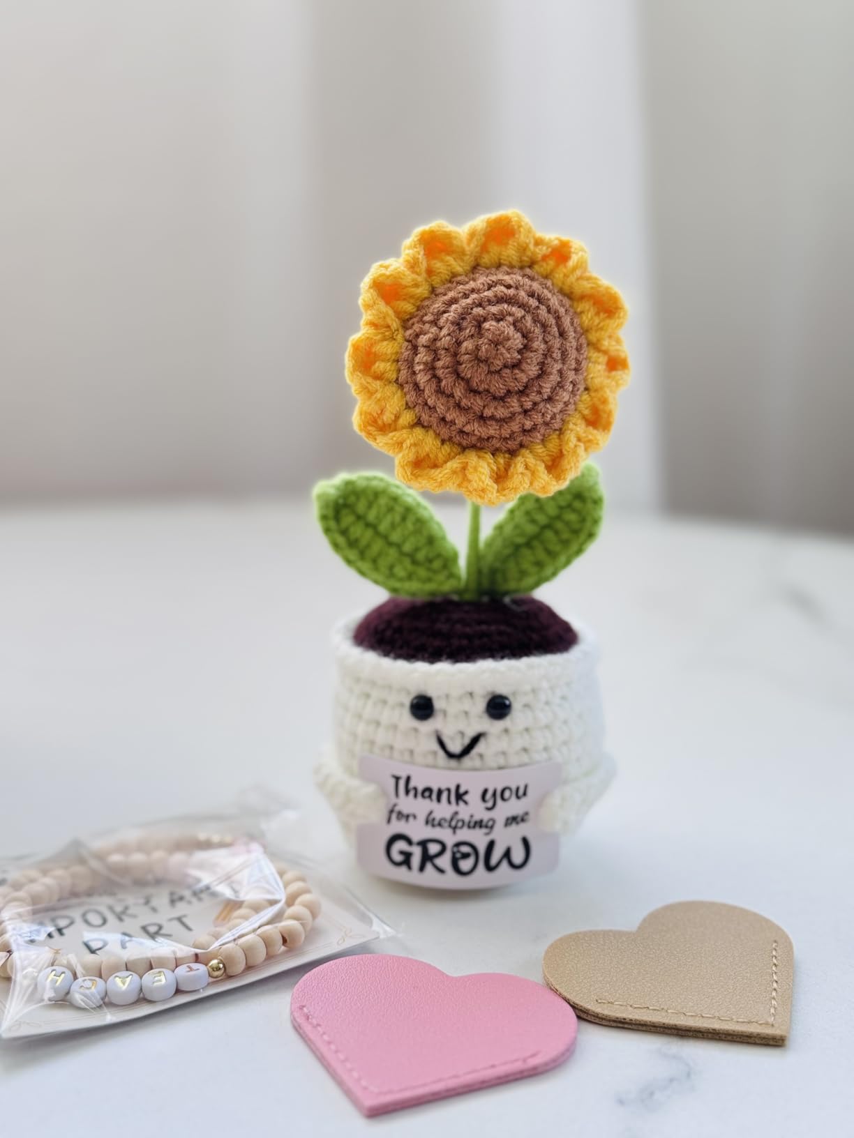 Teacher Gifts for Women, Positive Handmade Crochet Sunflower Thank You Gifts for Teacher Appreciation Week Graduation Last Day of School Christmas - Customer Photo 1