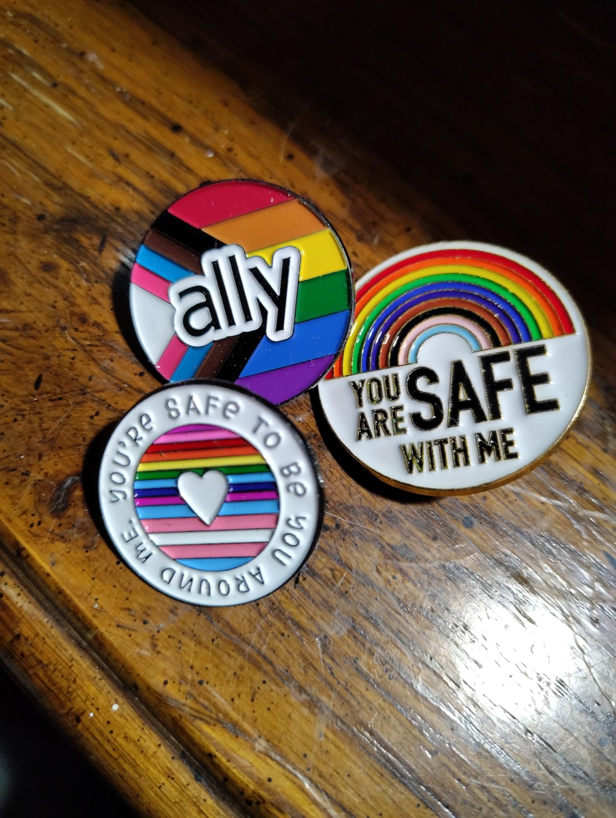 3/6PCS LGBTQ+ Pride Pins Set Progress Pride Ally Pin Badges Flag Button Rainbow Enamel Brooch You're Safe with Me Can Be Yourself Free Mom Hugs LGBT Gay Lesbian Trans Accessories - Customer Photo 1