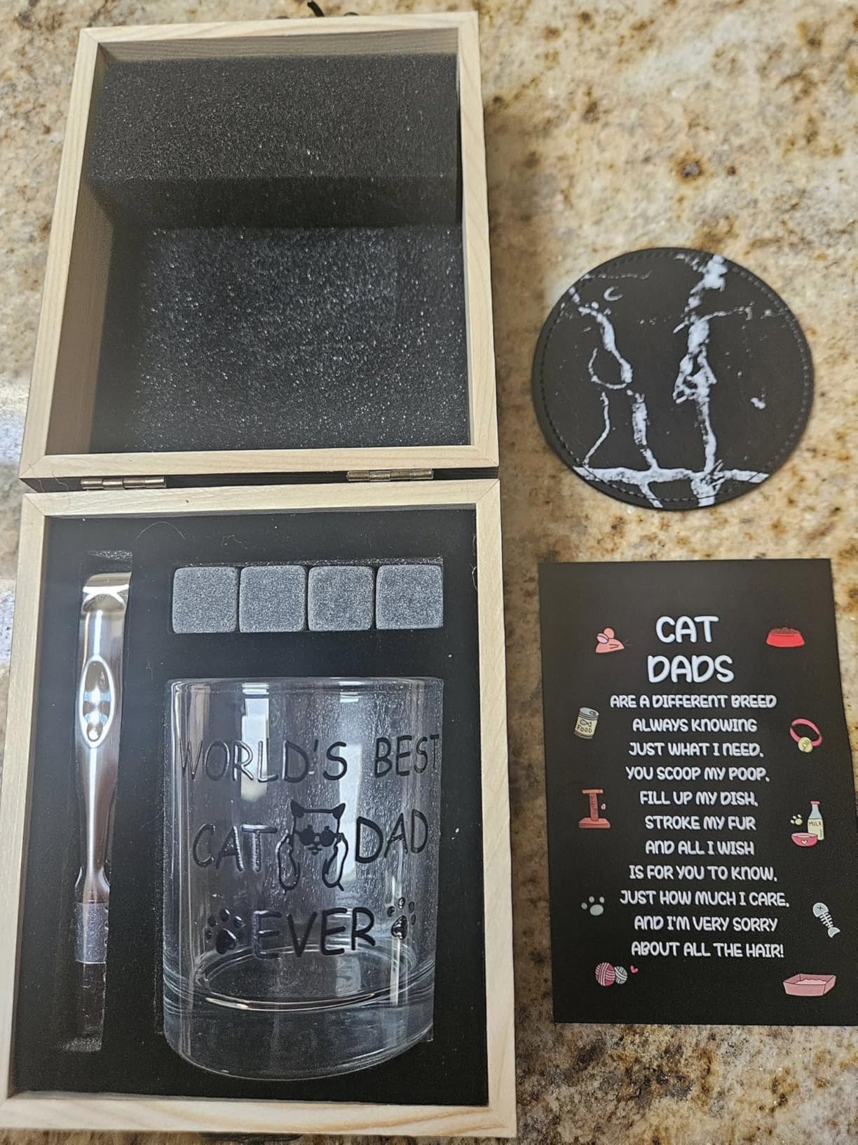 Dog Dad Gifts, Best Gift for Dad, Gift with 12oz Whiskey Glasses, Stones, Coaster, Wooden Box for Dogfather - Customer Photo 2