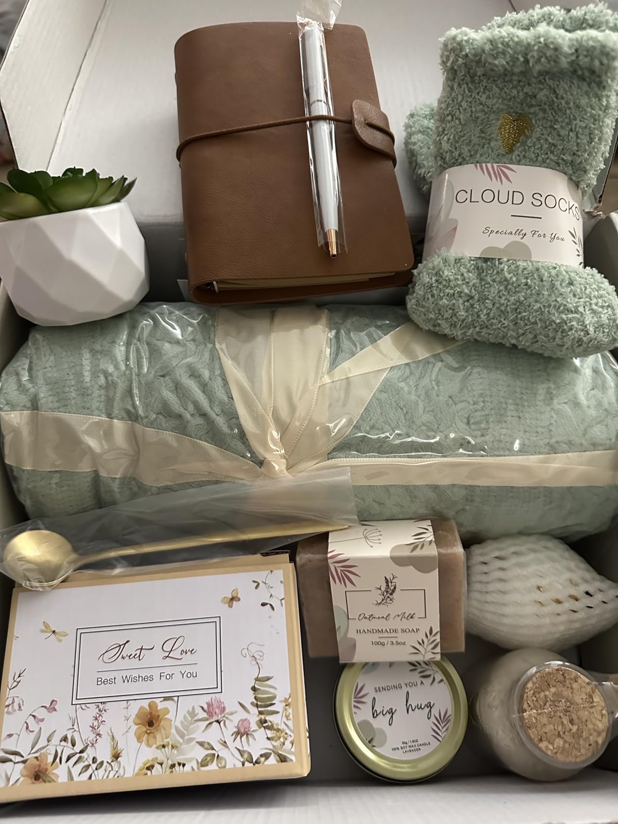 Birthday Gifts for Women, Get Well Soon Self Care Package Box, Sending Hug Baskets Thinking of You Inspirational Gift for New Mom Best Friend Birthday (Ivory) - Customer Photo 5