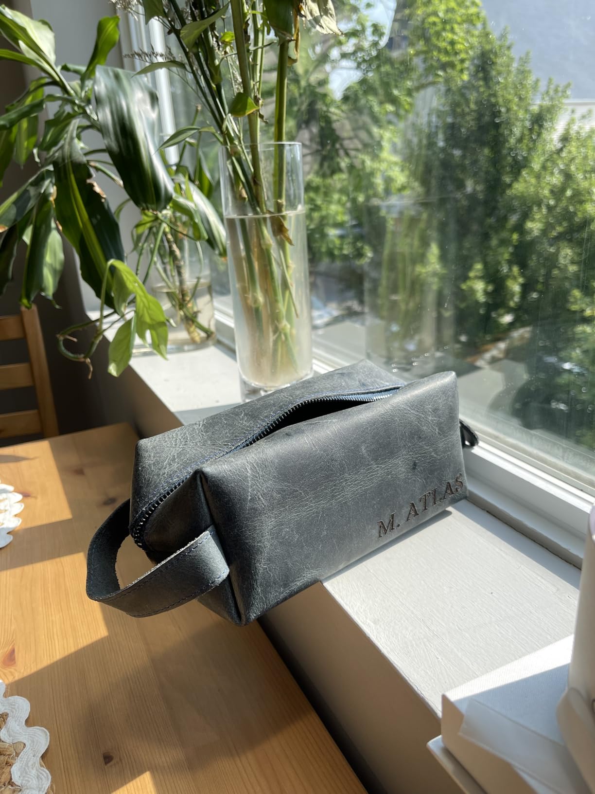 Personalized Leather Toiletry Bag for Men - Handmade Custom Engraved Dopp Kit, Gift for Dad, Husband, Birthdays & Anniversaries, Groomsmen Gifts, Travel Size Bag, Gifts for Him - Customer Photo 1