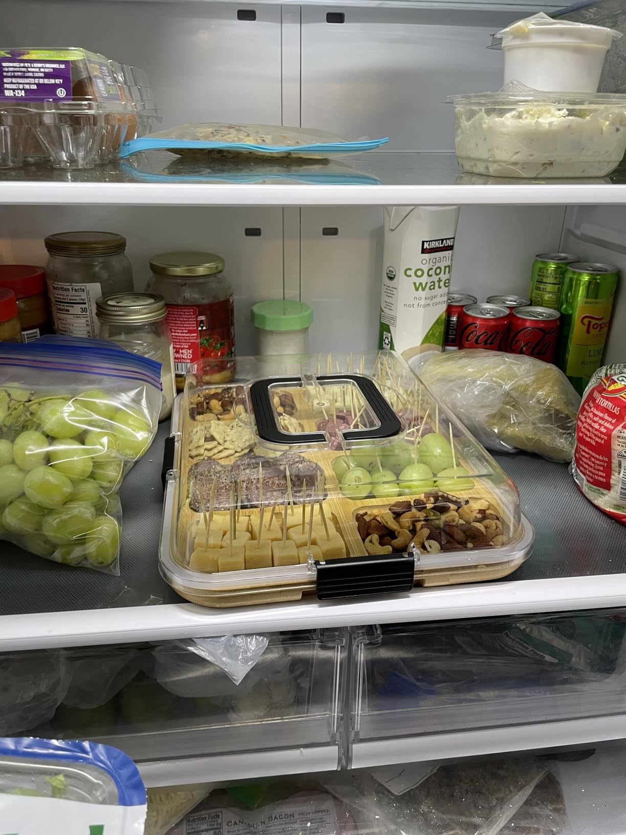 SpaceAid Charcuterie Board with Clear Lid, Portable Travel Cheese Cutting Boards for Picnic Accessories, Bamboo Serving Tray with Lids, House Warming Gifts, White Handles, 1 Compartments - Customer Photo 1