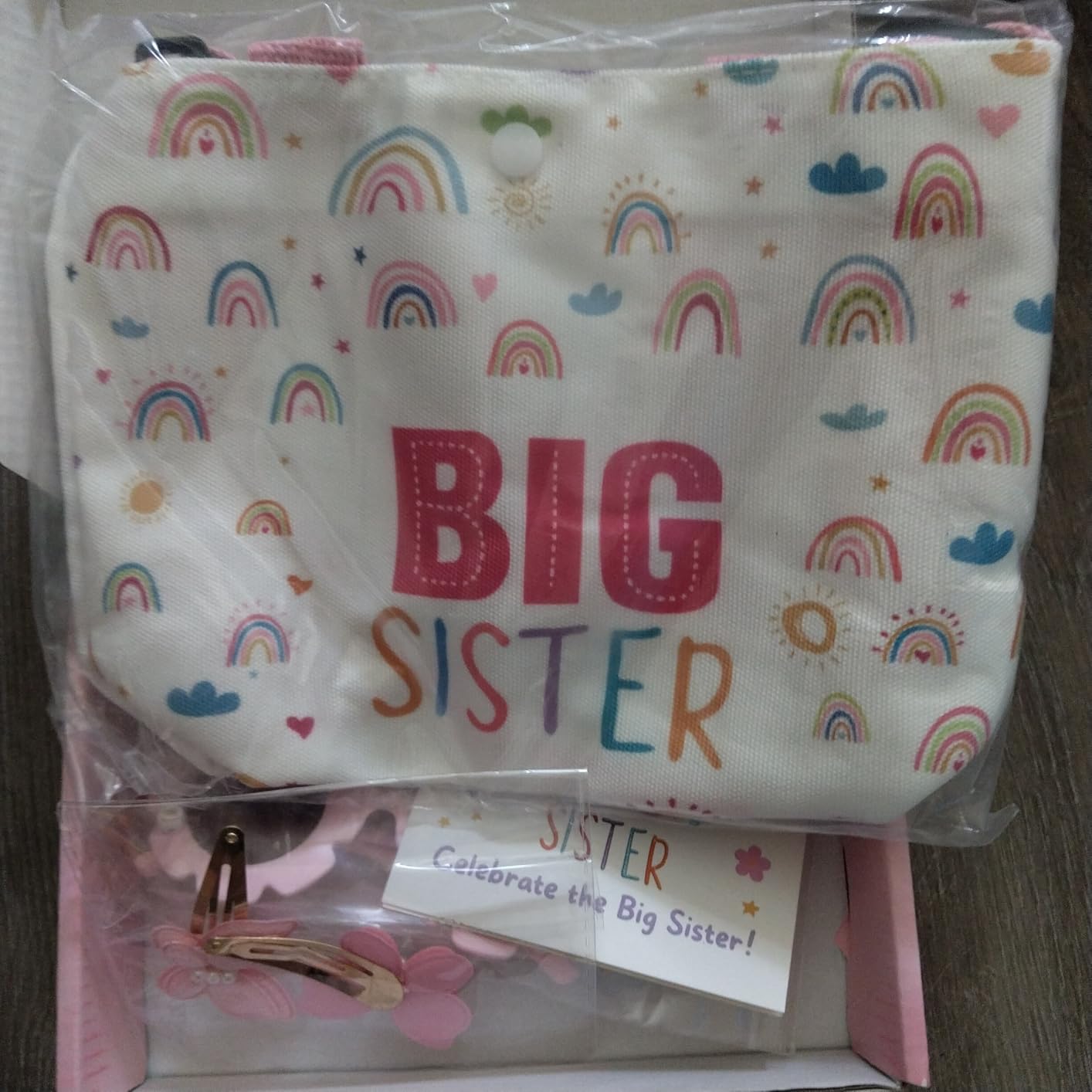 Big Sister Gift Set for Girls - Canvas Tote Bag, Bracelet, Sunglasses, Butterfly Hair Clips - Road Trip & Family Travel Essentials - Sibling Announcement - 4PCS - Customer Photo 3