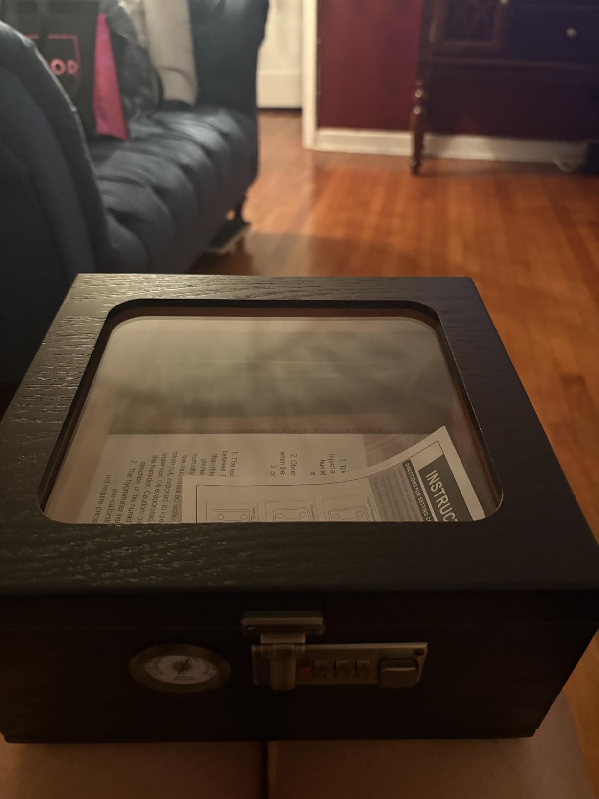 Cigar Humidor,Cedar Wood Humidor Cigar Box,Glass Top Desktop Humidor with Digital Thermo-Hygrometer, Humidifier, Divider, Accessories Drawer and Combination Lock,Cigar Gift for Men - Customer Photo 4