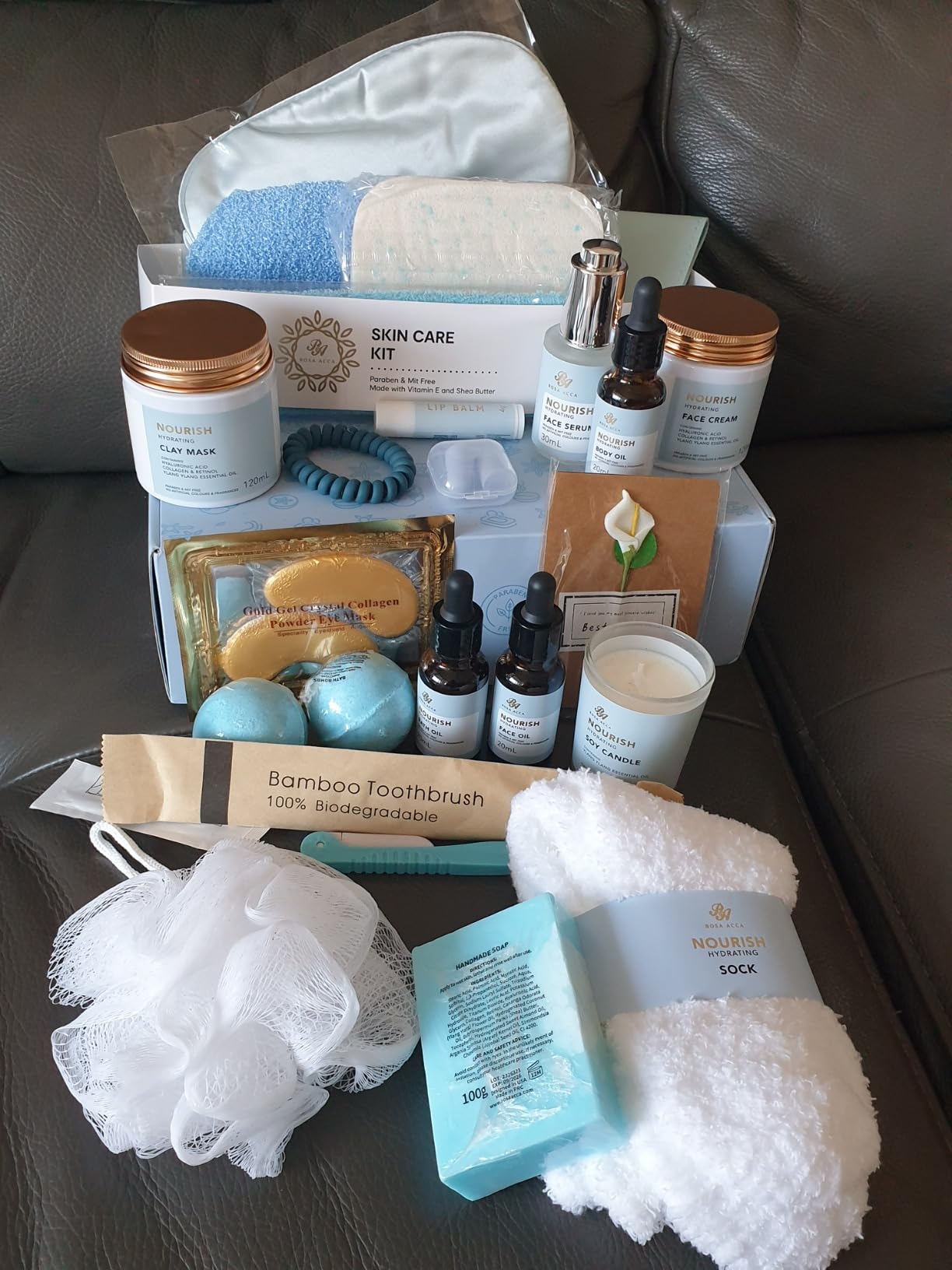 Leopard 23 Pcs Skin Care Set for Women, Bath and Body Set, Spa Gift Baskets, Birthday Gifts, Day Cream, Peptide Serum, Bath Oil, Sheet Mask, Clay Mask, Bath Bombs, Christmas, Valentines, Mother Day - Customer Photo 1