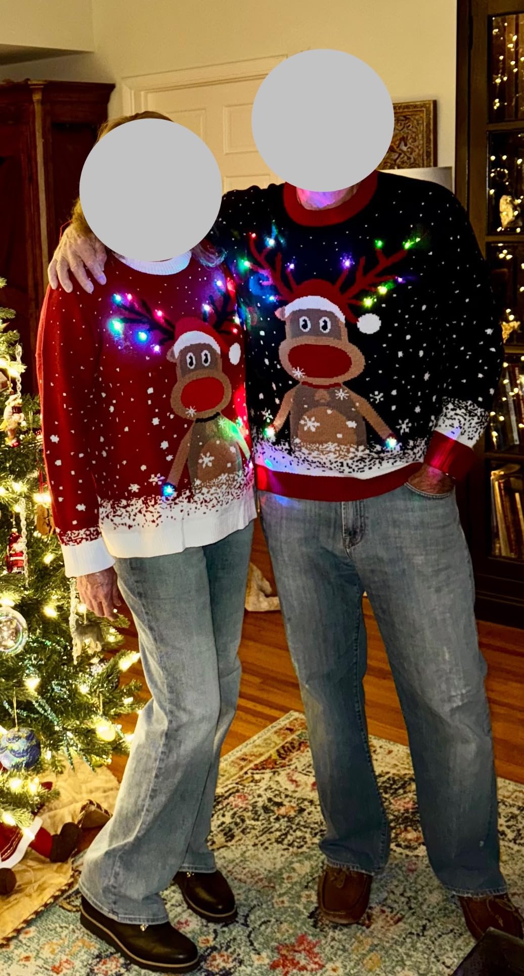 Ugly Christmas Sweater Women Men 2025,Light Up Christmas Sweater for Couples,Funny Reindeer Xmas Tacky Pullover Cute - Customer Photo 1