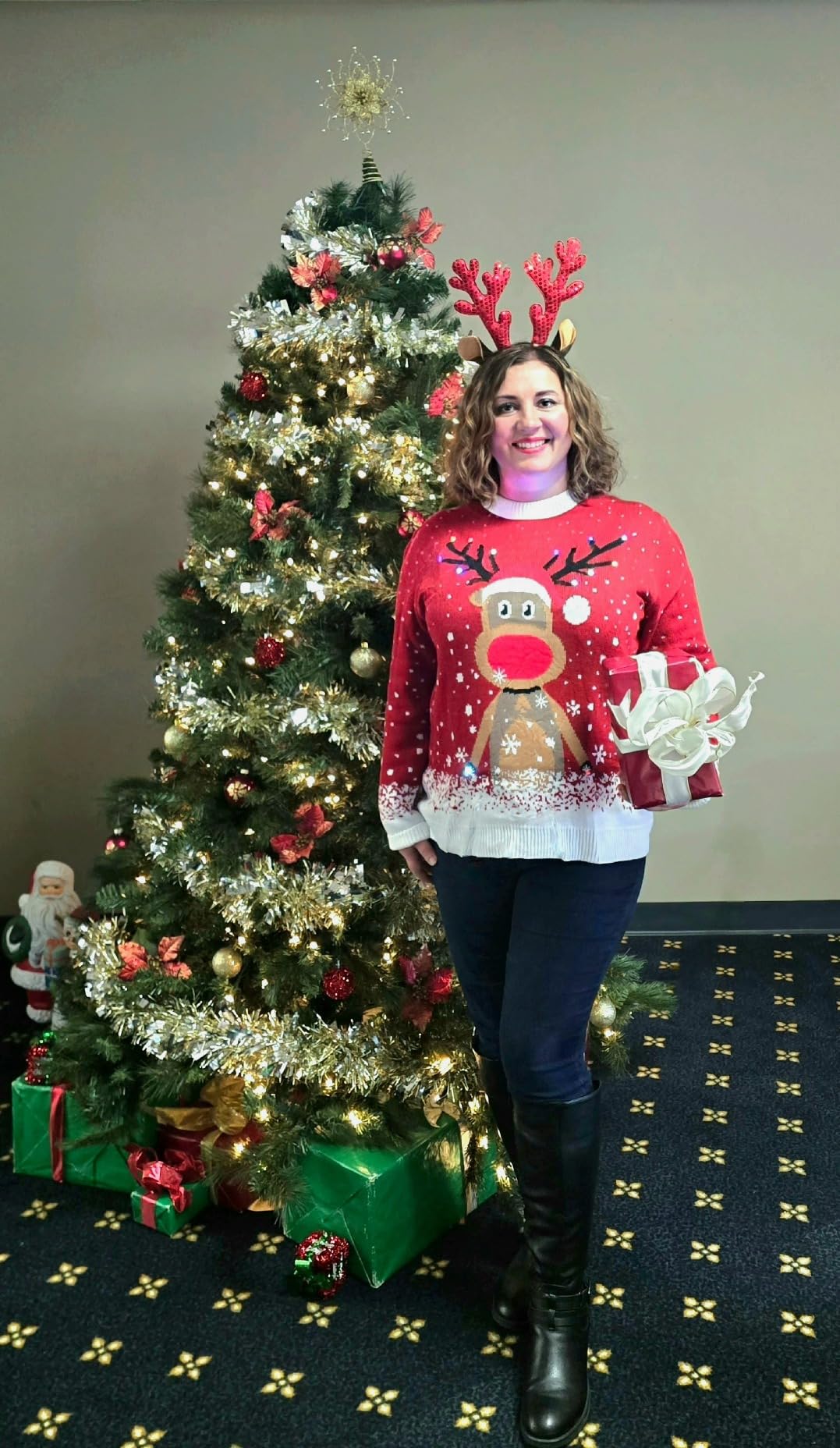 Ugly Christmas Sweater Women Men 2025,Light Up Christmas Sweater for Couples,Funny Reindeer Xmas Tacky Pullover Cute - Customer Photo 2