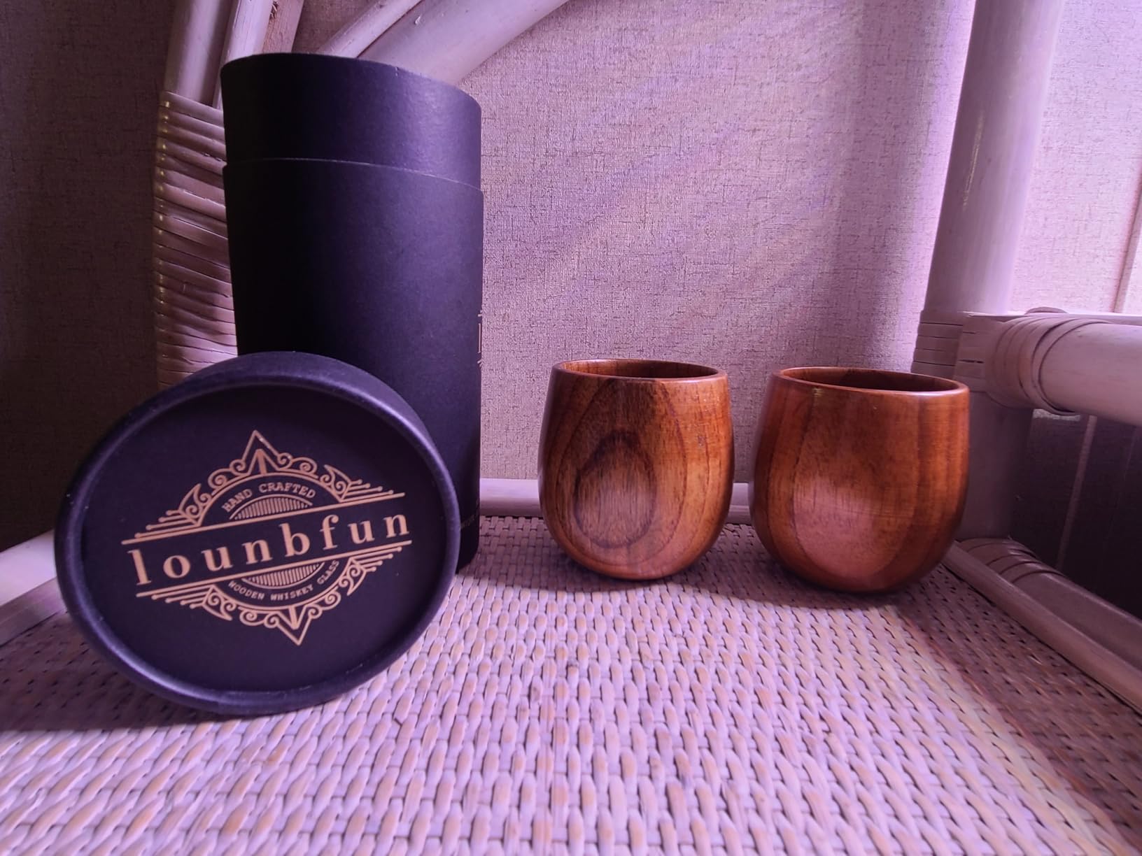 Wooden Bourbon Glass Set of 2, Handcrafted Oak Whiskey Tumblers with Gold-Foiled Gift Box | Natural Aroma, Unique Wood Grain | Premium Bourbon Gift for Men, Ideal for Birthday, Anniversary, Christmas - Customer Photo 1