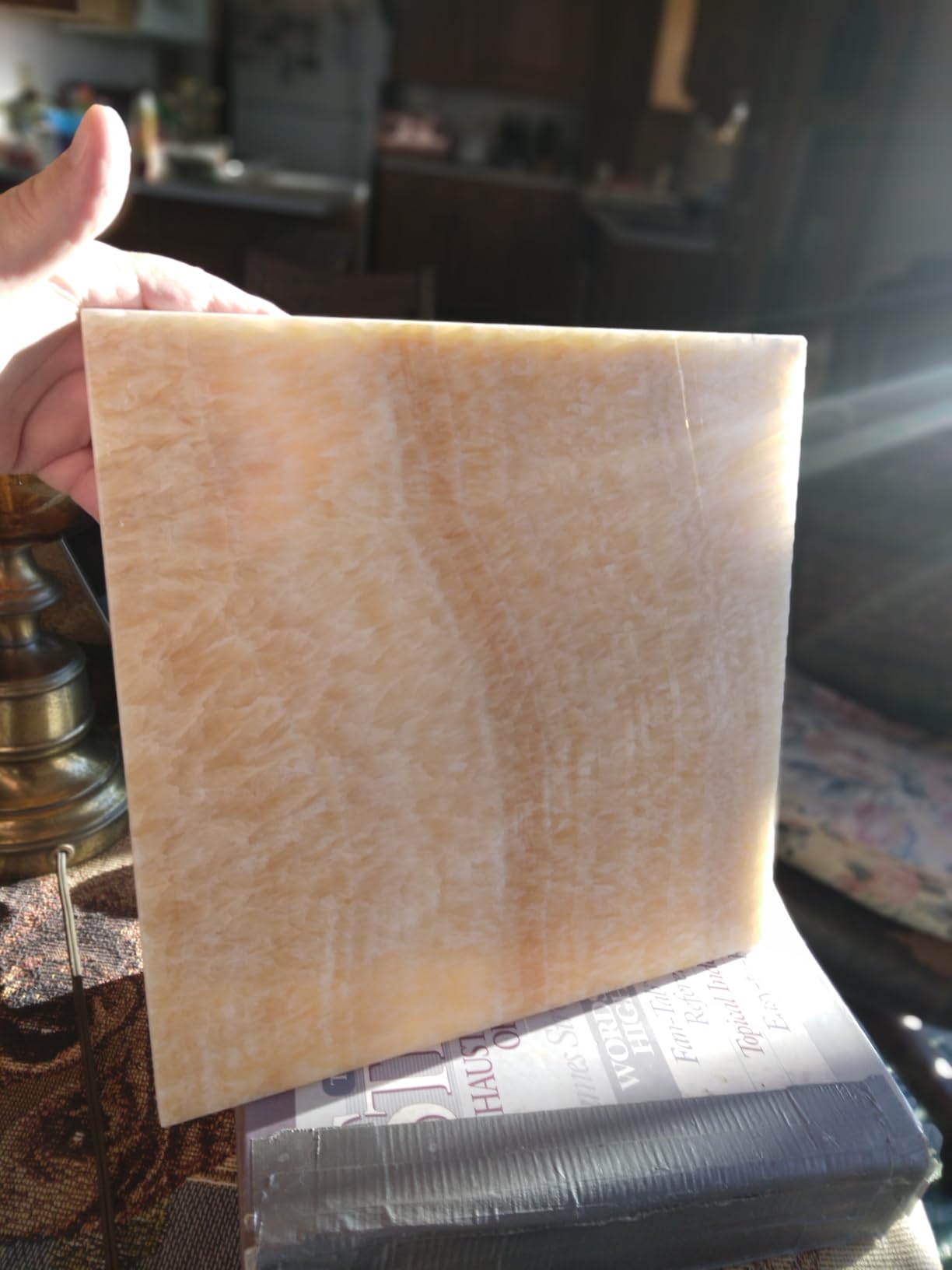 Tenedos Premium Gold Onyx 12x12 Polished Marble Tile - Natural Stone for Bathroom Floor, Kitchen Backsplash, Fireplace Surround, Wall Accent Applications - Customer Photo 1