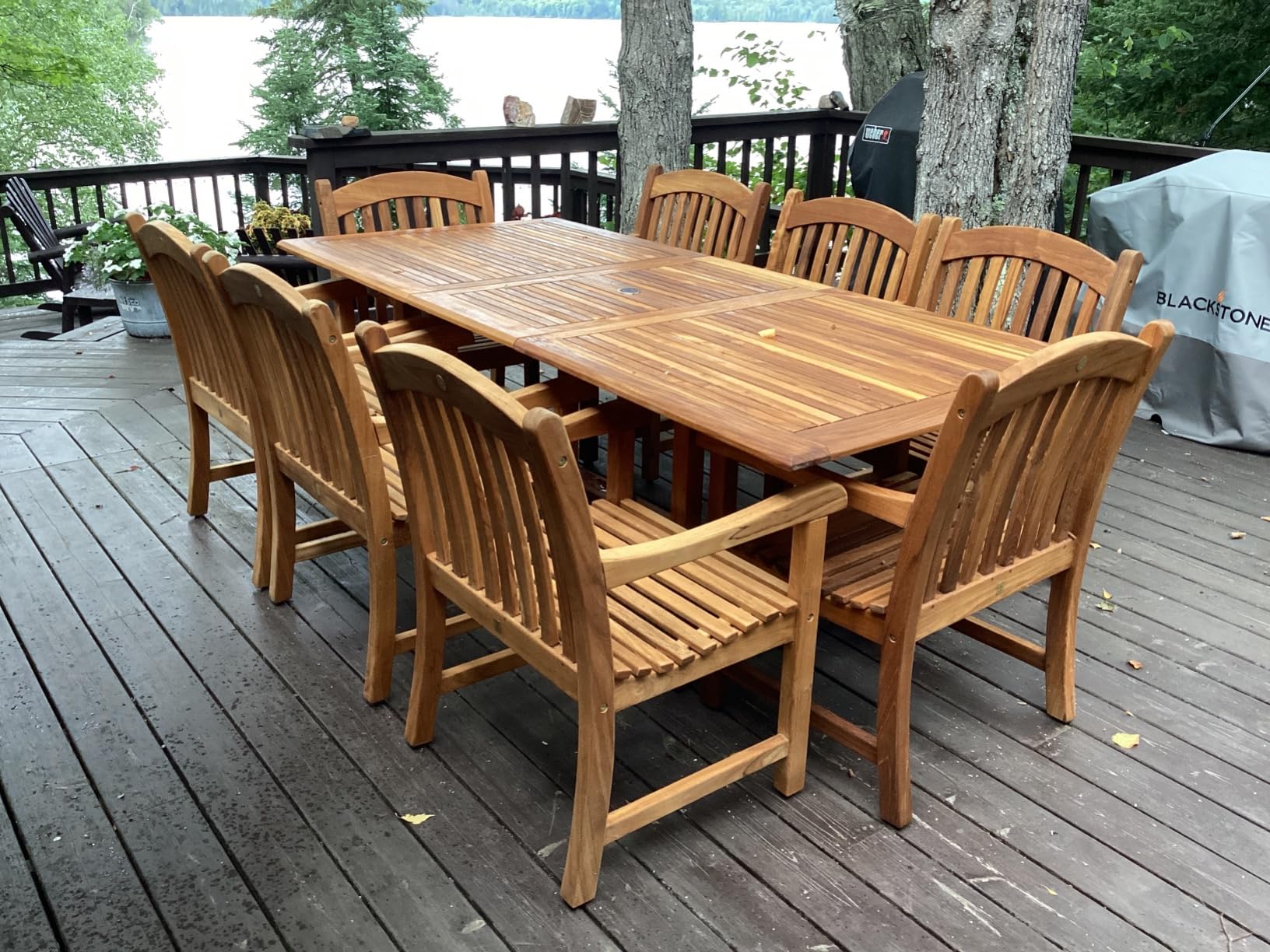Amazonia Newcastle 9-Piece Outdoor Rectangular Dining Table Set | Certified Teak | Ideal for Patio and Indoors, Light Brown - Customer Photo 1