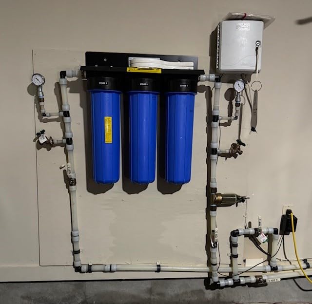 iSpring Whole House Water Filter System, Highly Reduces Sediment, Taste, Odor, and up to 99% Chlorine, 3-Stage w/ 20-Inch Sediment and Carbon Block Filters, Model: WGB32B, 1