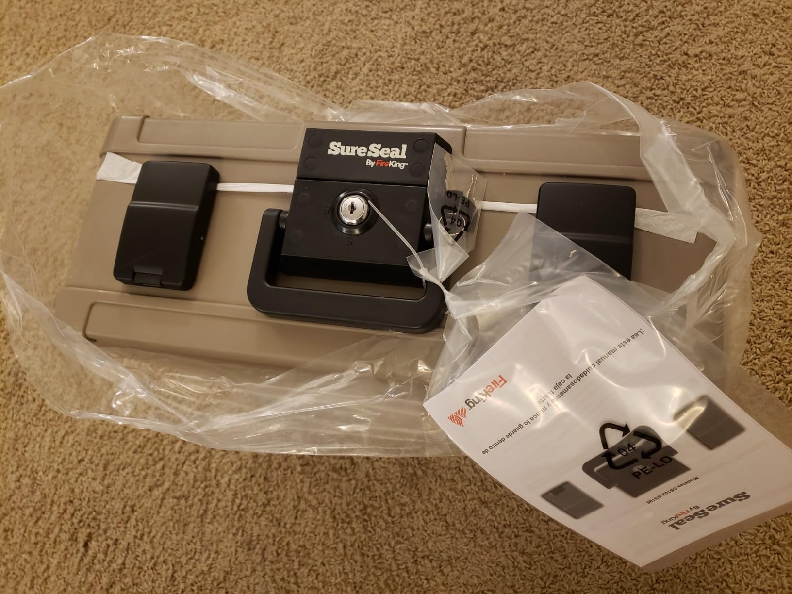 FireKing SureSeal Fire Safe with Key Lock, 1 Hour Fire Rated, UL Rated & 100 Hour Water Resistant Home Safe, Portable Home Safes, Taupe - Customer Photo 2