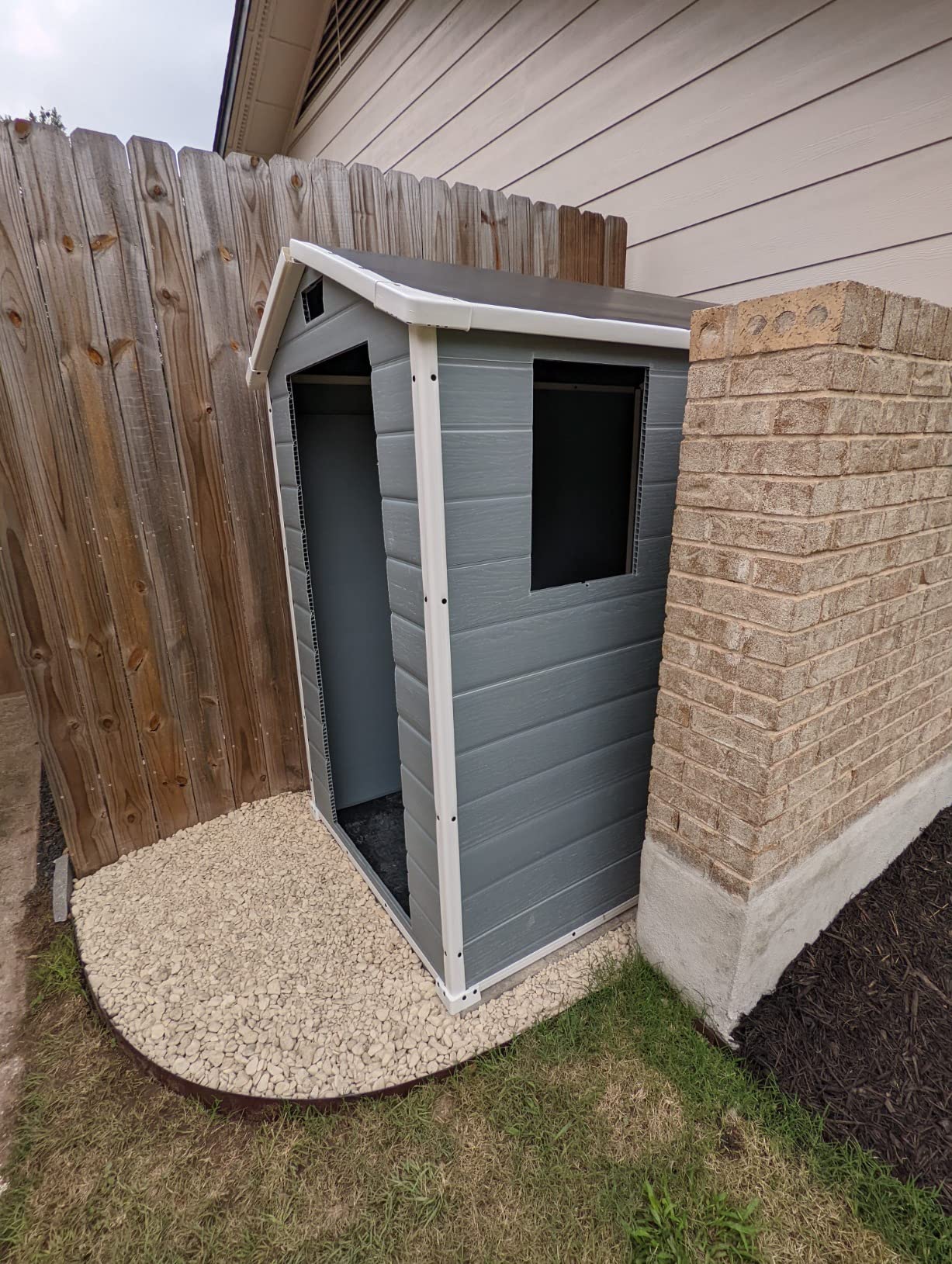 Keter Manor 4x6 Resin Outdoor Storage Shed Kit-Perfect to Store Patio Furniture, Garden Tools Bike Accessories, Beach Chairs and Lawn Mower, Grey & White Customer Review Keter Manor 4x6 Resin Outdoor Storage Shed Kit-Perfect to Store Patio Furniture, Garden Tools Bike Accessories, Beach Chairs and Lawn Mower, Grey & White - Customer Photo 2