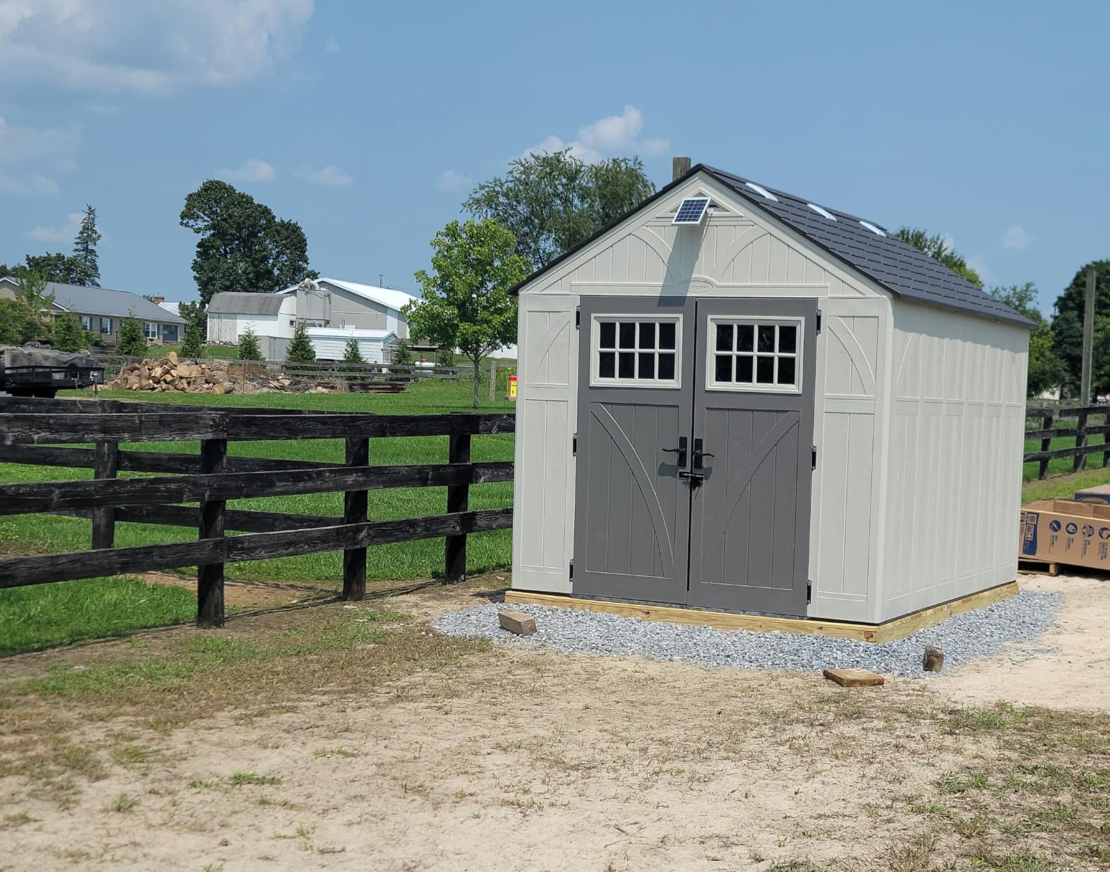 Suncast 8x10 Ft. Outdoor Storage Shed - Large Resin Outdoor Shed with Floor Included, Lockable Double Doors & Skylights. 547 Cu Ft Tremont Garden Plastic Sheds for Lawn Tools, Riding Mowers, & Bikes Customer Review Suncast 8x10 Ft. Outdoor Storage Shed - Large Resin Outdoor Shed with Floor Included, Lockable Double Doors & Skylights. 547 Cu Ft Tremont Garden Plastic Sheds for Lawn Tools, Riding Mowers, & Bikes - Customer Photo 1