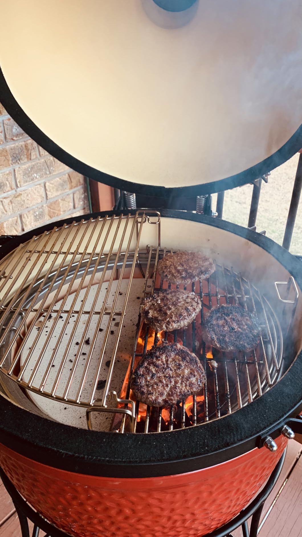 Kamado Joe® Classic Joe™ I Premium 18-inch Ceramic Charcoal Grill and Smoker in Red with Cart, Side Shelves, Grill Gripper, and Ash Tool. 250 Cooking Square Inches, 2 Tier Cooking System, Model KJ23RH - Customer Photo 1