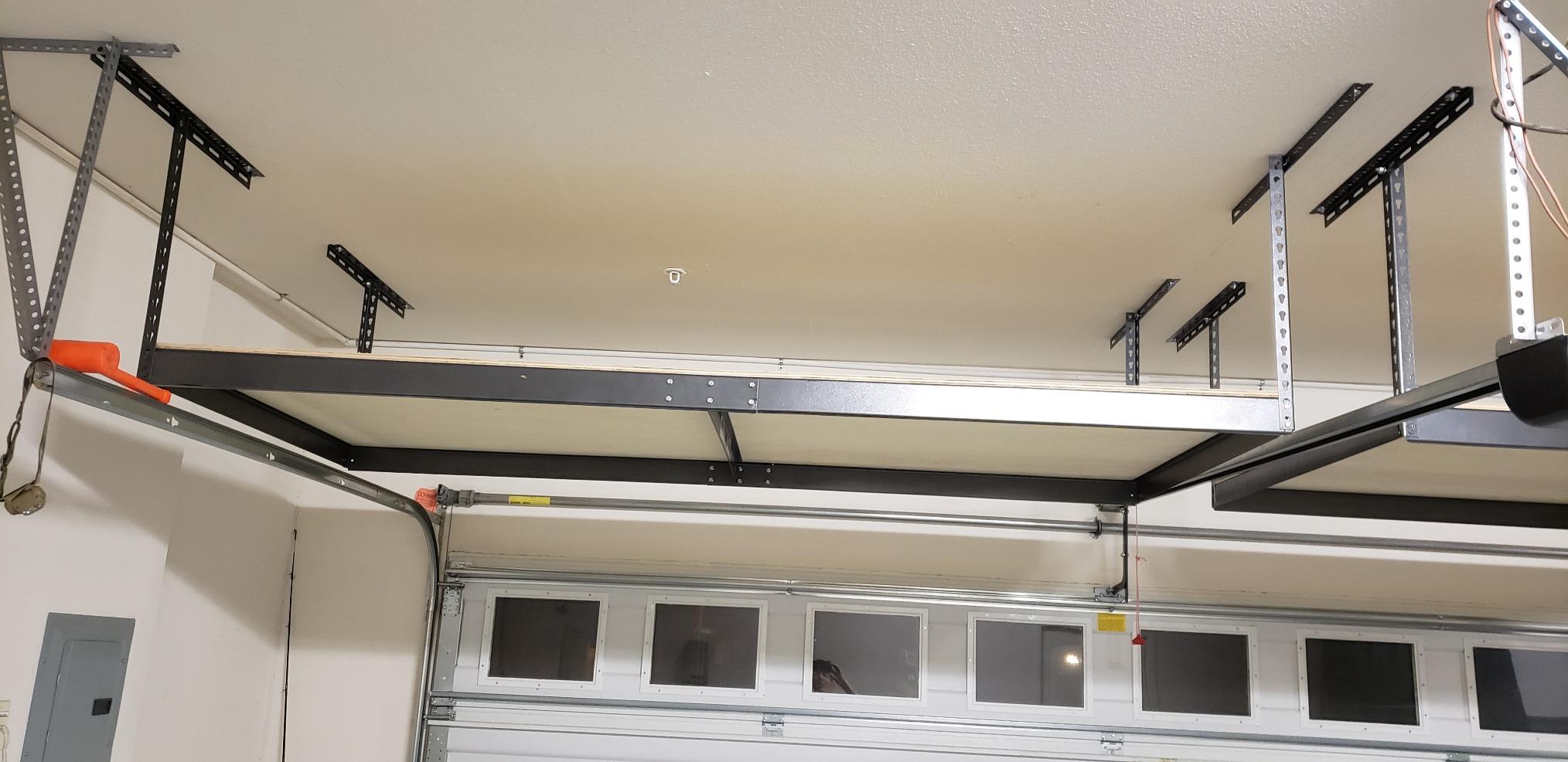 MonsterRax Overhead Garage Storage Rack - 4 x 8 Ceiling Shelving, Adjustable Hanging Racks, Color: White, 24