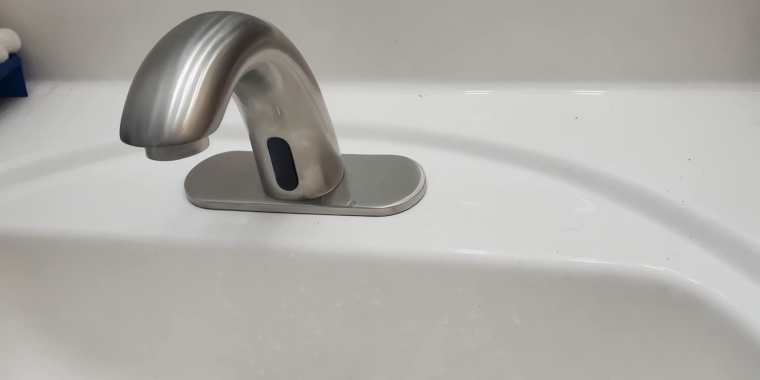 Yodel Faucet Touchless Bathroom Sink Faucet - Automatic Motion Sensor Restroom Toilet Faucet - Battery Operated for Commercial Lavatory, Brushed Nickel - Customer Photo 1