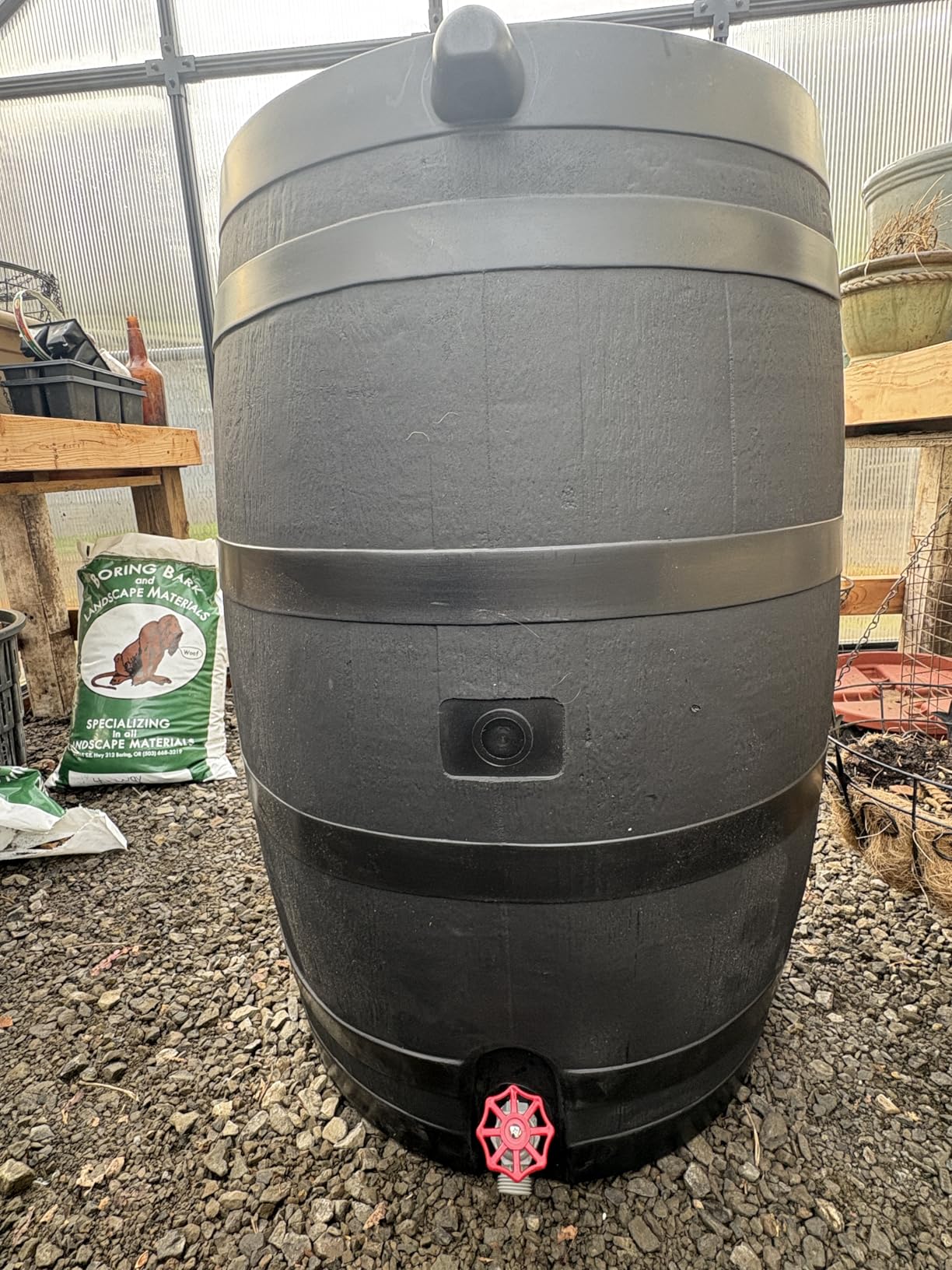 RTS Home Accents 50-Gallon ECO Rain Barrel Made with 100% Recycled Plastic, Flat Back Rain Water Collection Barrel, Black - Customer Photo 2