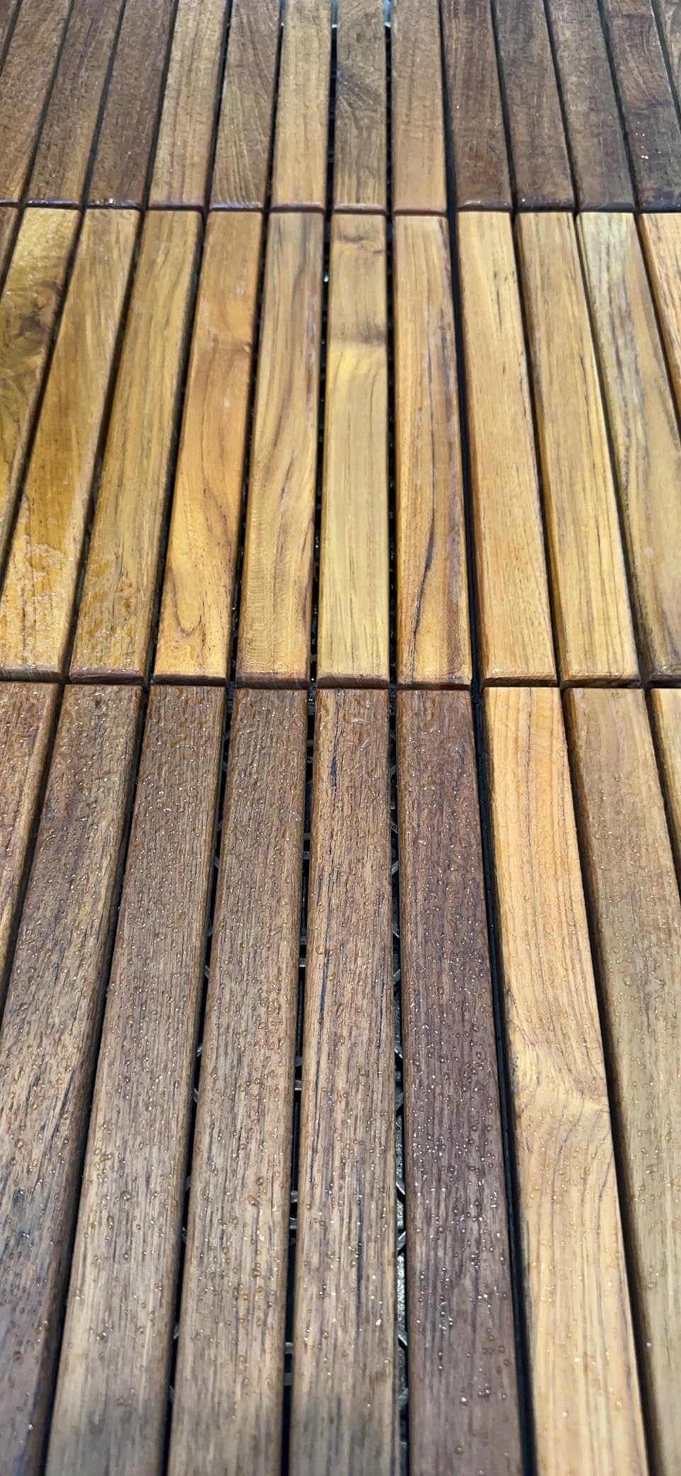 Bare Decor EZ-Floor Interlocking Flooring Tiles in Solid Teak Wood Oiled Finish (Set of 10), Long 9 Slat - Customer Photo 5