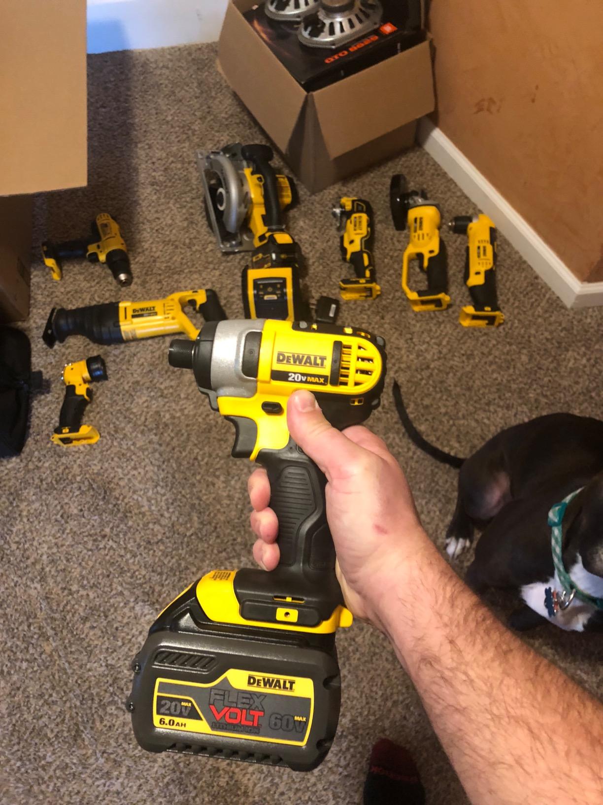 DEWALT 20V MAX Power Tools, 9 Cordless Tool Combo, Impact and Drill Driver, Oscillating Tool, Grinder, Circular and Reciprocating Saw, Right Angle Drill, Speaker, LED Light, 2 Batteries, Charger (DCK940D2) - Customer Photo 2