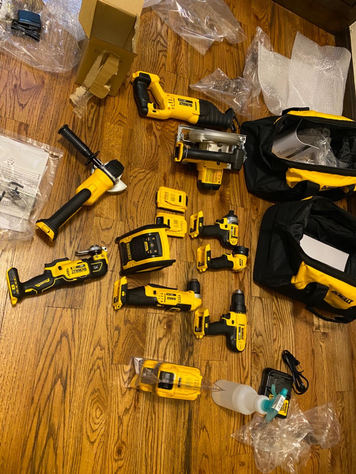 DEWALT 20V MAX Power Tools, 9 Cordless Tool Combo, Impact and Drill Driver, Oscillating Tool, Grinder, Circular and Reciprocating Saw, Right Angle Drill, Speaker, LED Light, 2 Batteries, Charger (DCK940D2) - Customer Photo 5