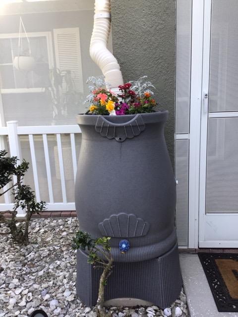 Good Ideas Rain Saver 50 Gallon Urn Shaped Water Storage Barrel with Planter and 2 Metal Spigots, Light Granite - Customer Photo 2