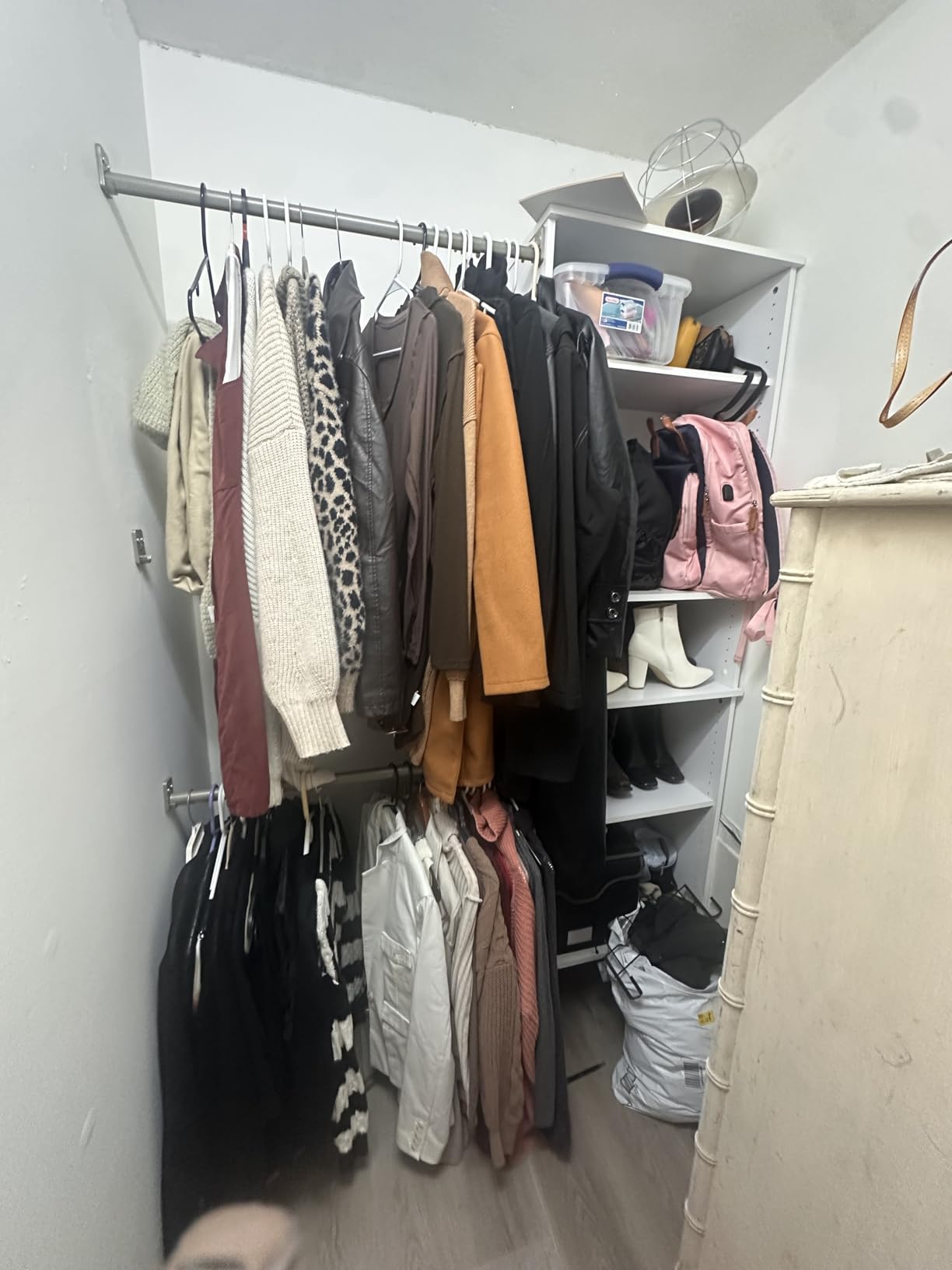 ClosetMaid SuiteSymphony Wood Closet Organizer Starter Kit with Tower and 3 Hang Rods, Shelves, Adjustable, Fits Spaces 5 – 10 ft. Wide, Pure White - Customer Photo 1