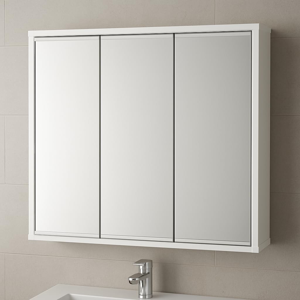 Tangkula Mirrored Medicine Cabinet, Large Wide Wall Mounted Storage Cabinet with 3 Mirror Doors, Hanging Bathroom Organizer, White, 34.5 x 5 x 25.5 Inches - Customer Photo 1