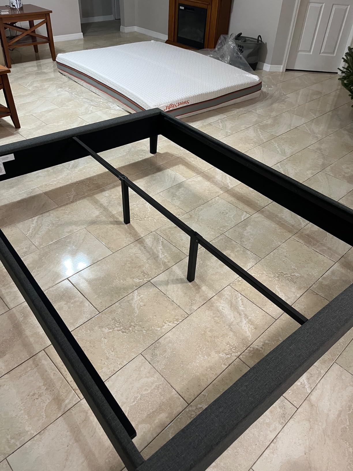 Zinus Curtis Upholstered Platform Bed Frame, Mattress Foundation, Wood Slat Support, No Box Spring Needed, Easy Assembly, Grey, Queen Customer Review Zinus Curtis Upholstered Platform Bed Frame, Mattress Foundation, Wood Slat Support, No Box Spring Needed, Easy Assembly, Grey, Queen - Customer Photo 2