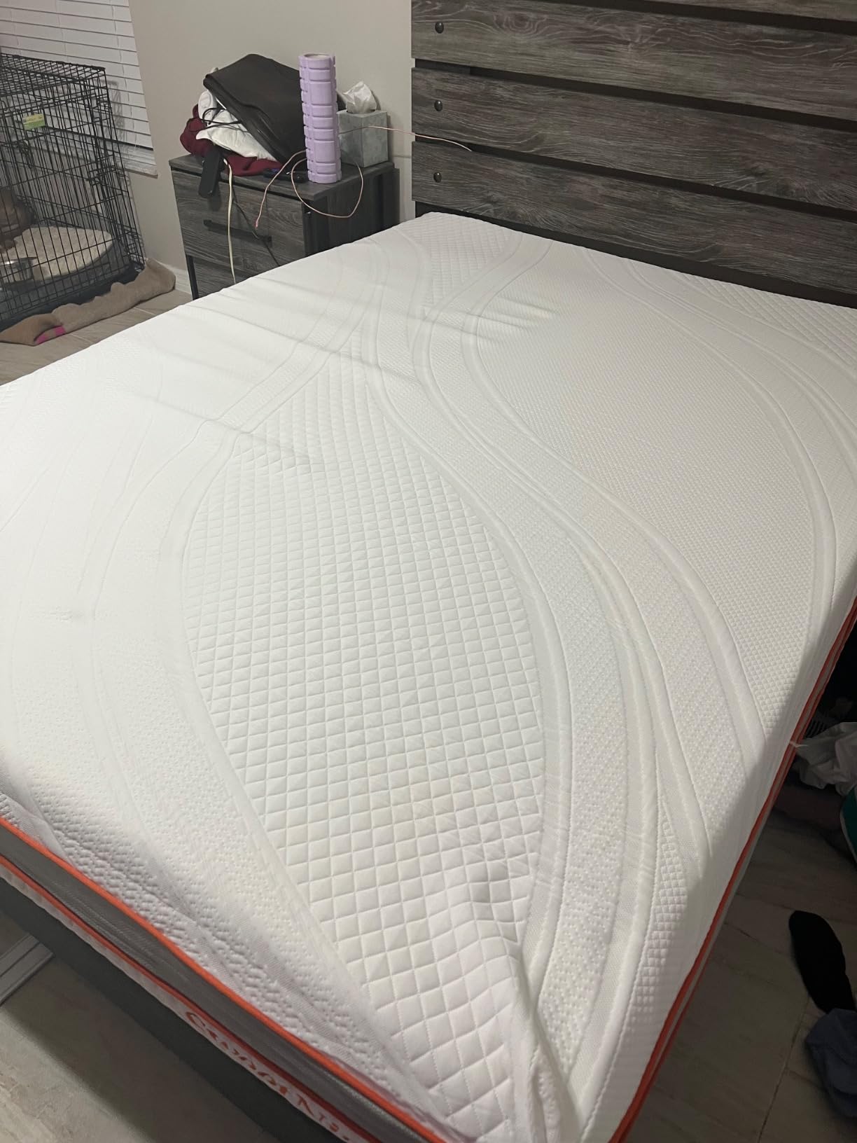 Zinus Curtis Upholstered Platform Bed Frame, Mattress Foundation, Wood Slat Support, No Box Spring Needed, Easy Assembly, Grey, Queen Customer Review Zinus Curtis Upholstered Platform Bed Frame, Mattress Foundation, Wood Slat Support, No Box Spring Needed, Easy Assembly, Grey, Queen - Customer Photo 3