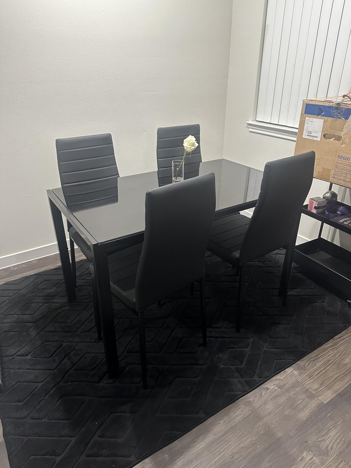 Best Choice Products 5-Piece Glass Dining Set, Modern Kitchen Table Furniture for Dining Room, Dinette, Compact Space-Saving w/Glass Tabletop, 4 Upholstered PU Chairs, Metal Steel Frame - Black Customer Review Best Choice Products 5-Piece Glass Dining Set, Modern Kitchen Table Furniture for Dining Room, Dinette, Compact Space-Saving w/Glass Tabletop, 4 Upholstered PU Chairs, Metal Steel Frame - Black - Customer Photo 2