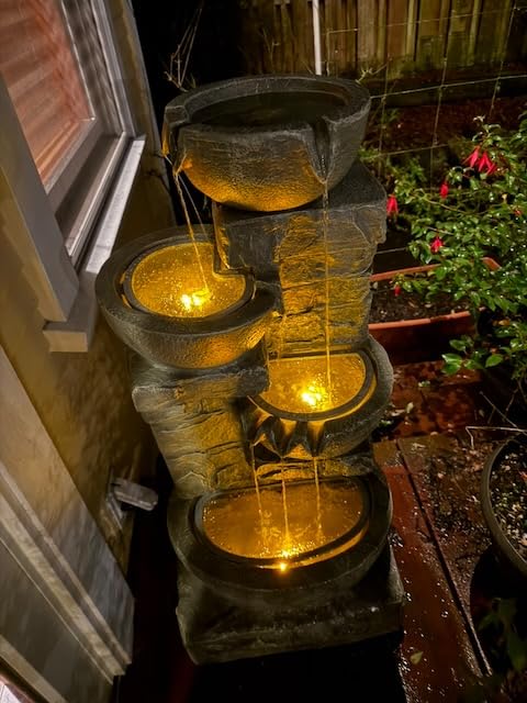 Teamson Home 33.25 in. Cascading Bowls and Stacked Stones LED Outdoor Water Fountain for Gardens - Customer Photo 1