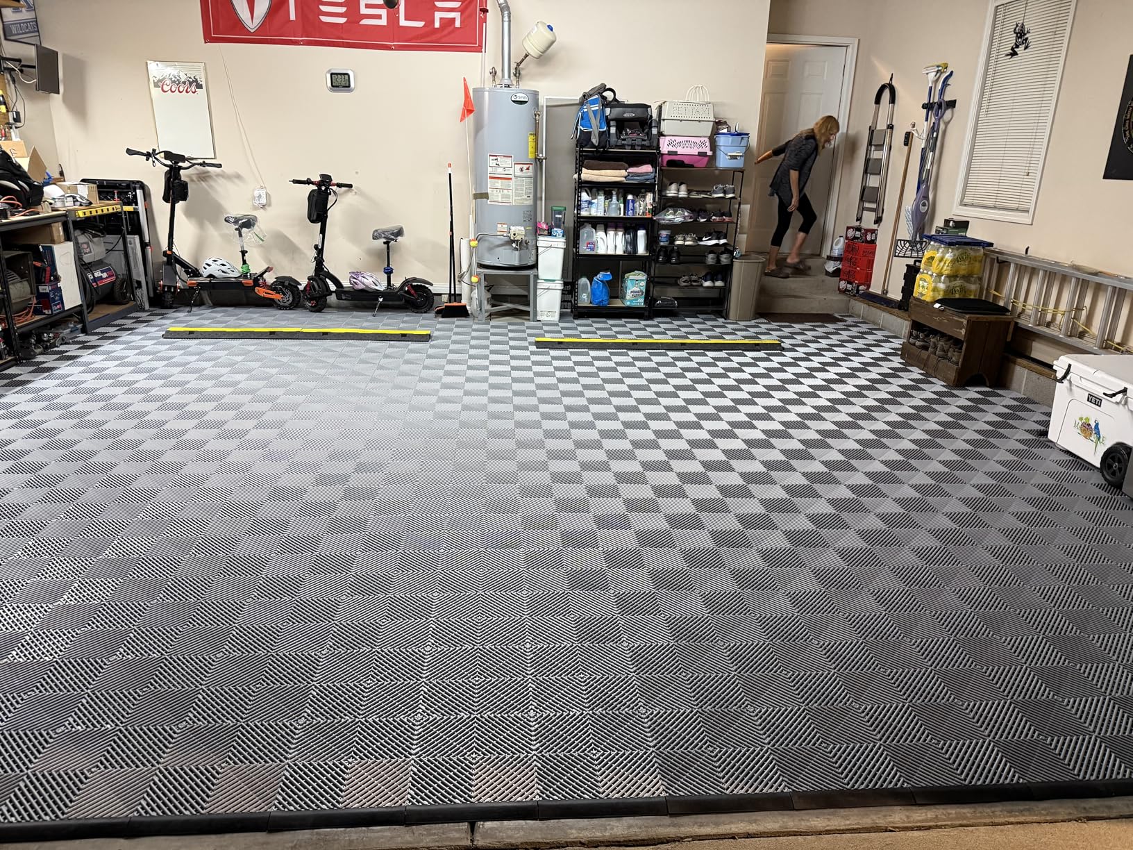 Big Floors RaceDeck Free-Flow Open Rib Self-Draining Design, Durable Copolymer Plastic Interlocking Modular Garage Flooring Tile (24 Pack), Red Customer Review Big Floors RaceDeck Free-Flow Open Rib Self-Draining Design, Durable Copolymer Plastic Interlocking Modular Garage Flooring Tile (24 Pack), Red - Customer Photo 1