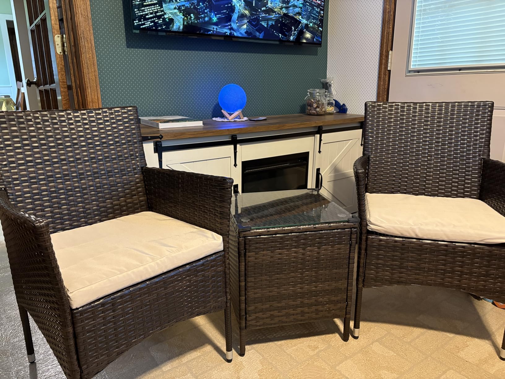 Devoko Patio Porch Furniture Sets 3 Pieces PE Rattan Wicker Chairs with Table Outdoor Garden Furniture Sets (Brown/Beige) Customer Review Devoko Patio Porch Furniture Sets 3 Pieces PE Rattan Wicker Chairs with Table Outdoor Garden Furniture Sets (Brown/Beige) - Customer Photo 1