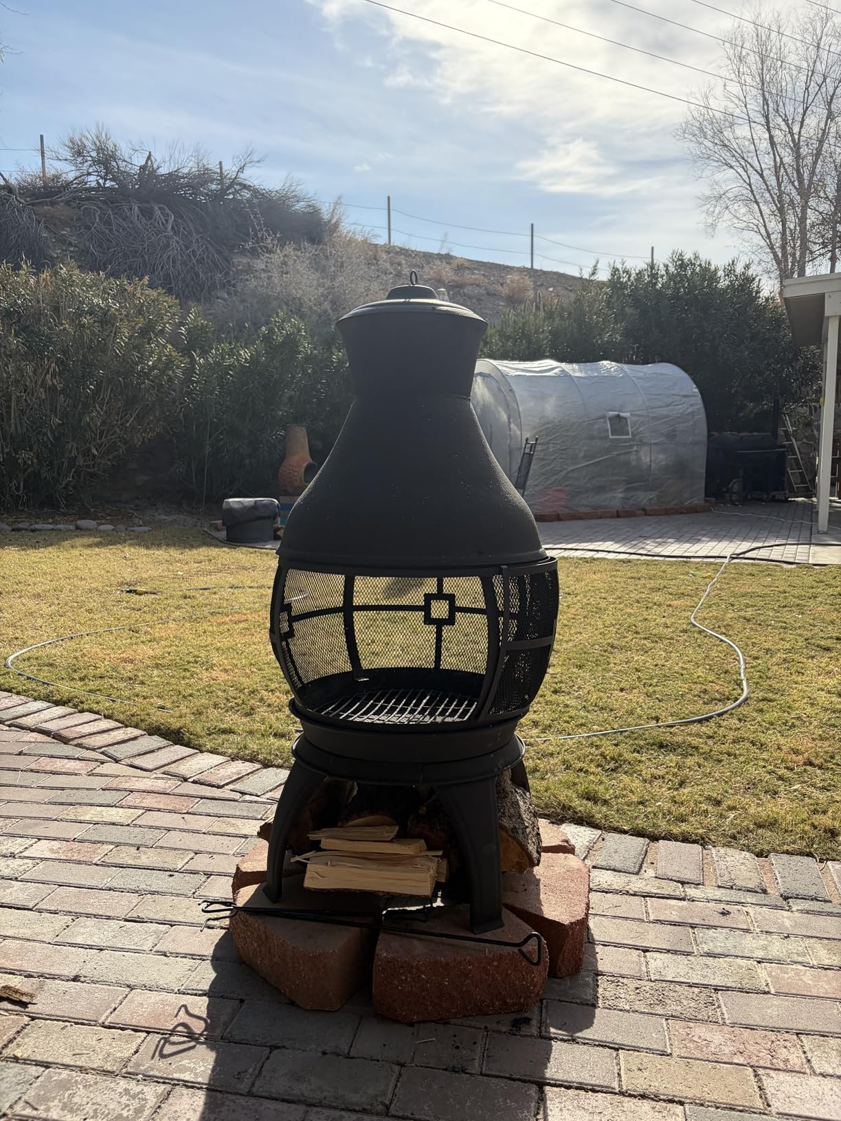 BALI OUTDOORS Wood Burning Fire Pits Chimenea Outdoor Fireplace Wooden Firepit, Brown-Black - Customer Photo 1