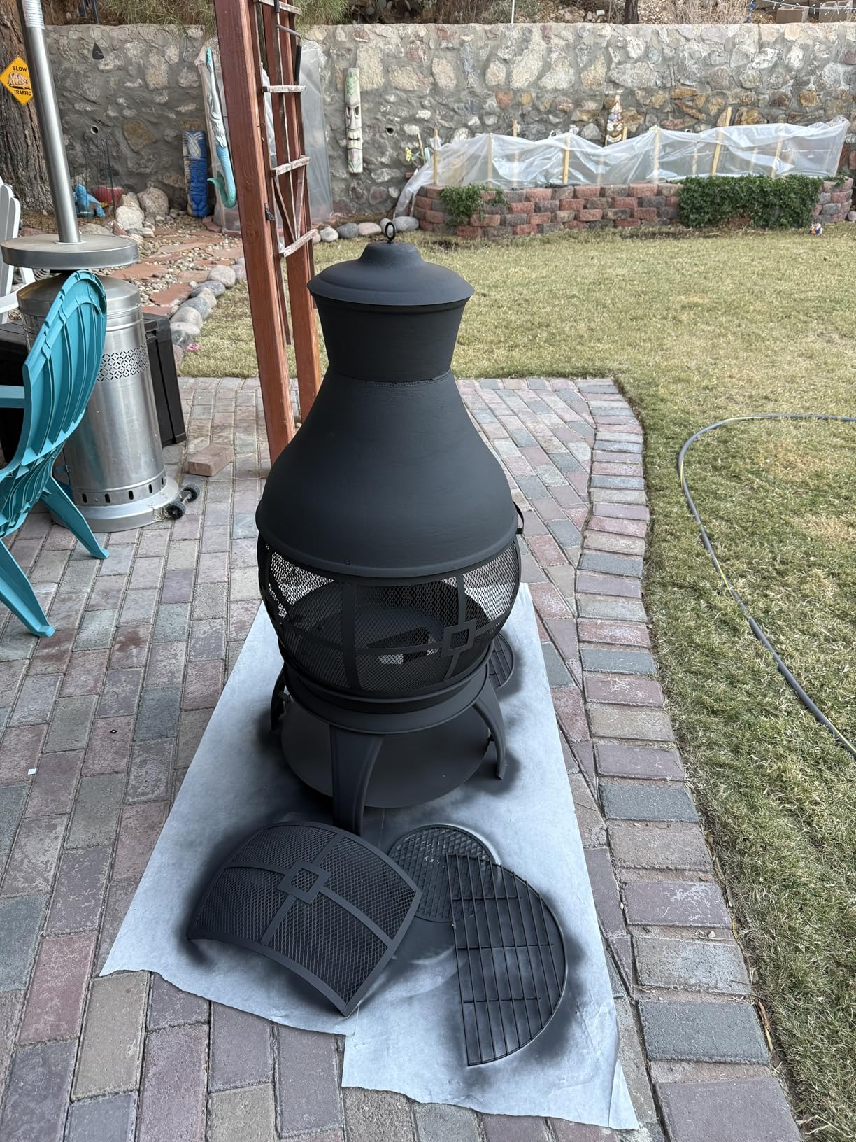 BALI OUTDOORS Wood Burning Fire Pits Chimenea Outdoor Fireplace Wooden Firepit, Brown-Black - Customer Photo 2