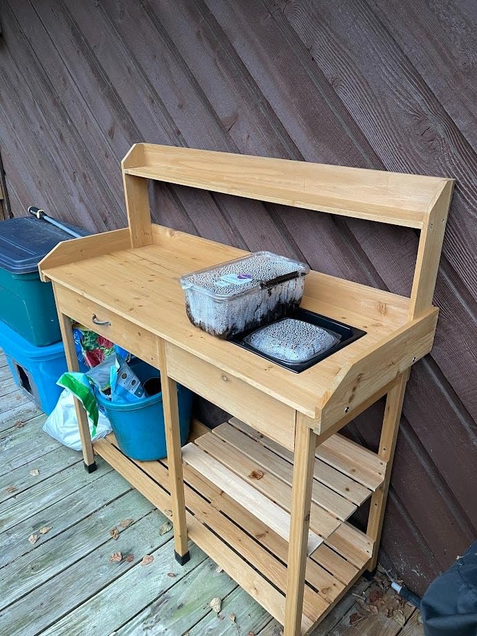 Topeakmart 45.2x17.7x47.6'' (LxWxH) Potting Benches Outdoor Garden Potting Table Work Bench with Removable Sink Drawer Rack Shelves Work Station, Wood - Customer Photo 1