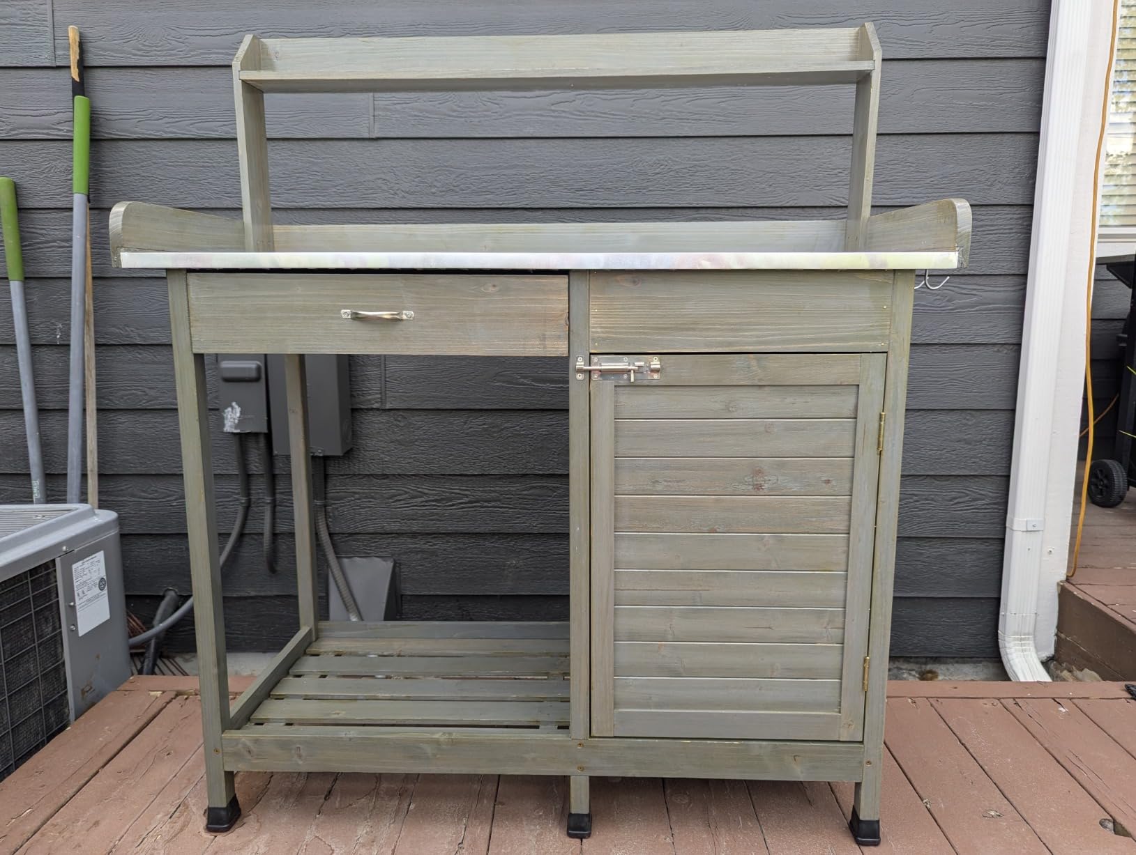 Yaheetech Outdoor Garden Potting Bench Table Work Bench Metal Tabletop W/Cabinet Drawer Open Shelf Natural Wood - Customer Photo 1