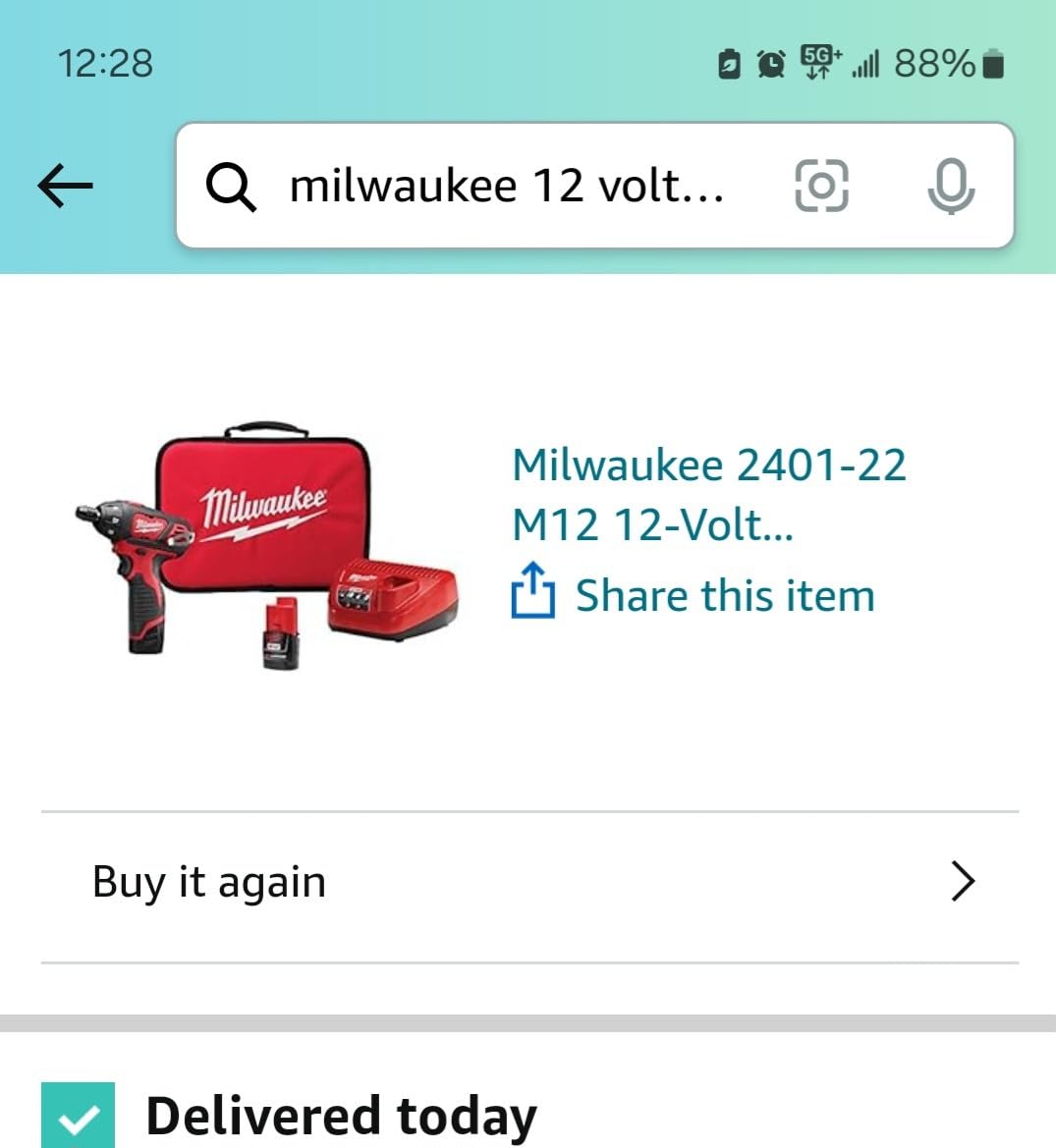 Milwaukee 2401-22 M12 12-Volt Lithium-Ion 1/4 in. Hex Cordless Screwdriver Kit - Customer Photo 1