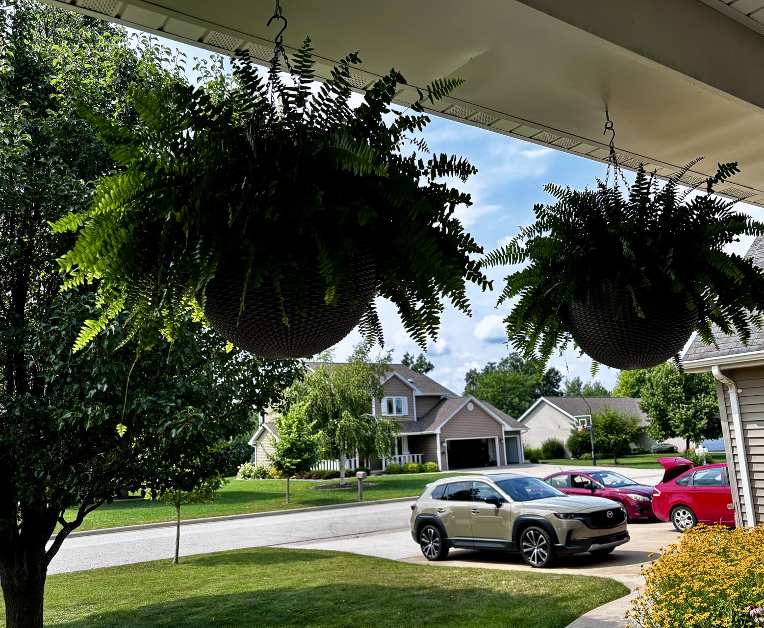 Keter Resin Rattan Set of 2 Round Hanging Planter Baskets for Indoor and Outdoor Plants-Perfect for Porches and Patio Decor, Graphite - Customer Photo 2