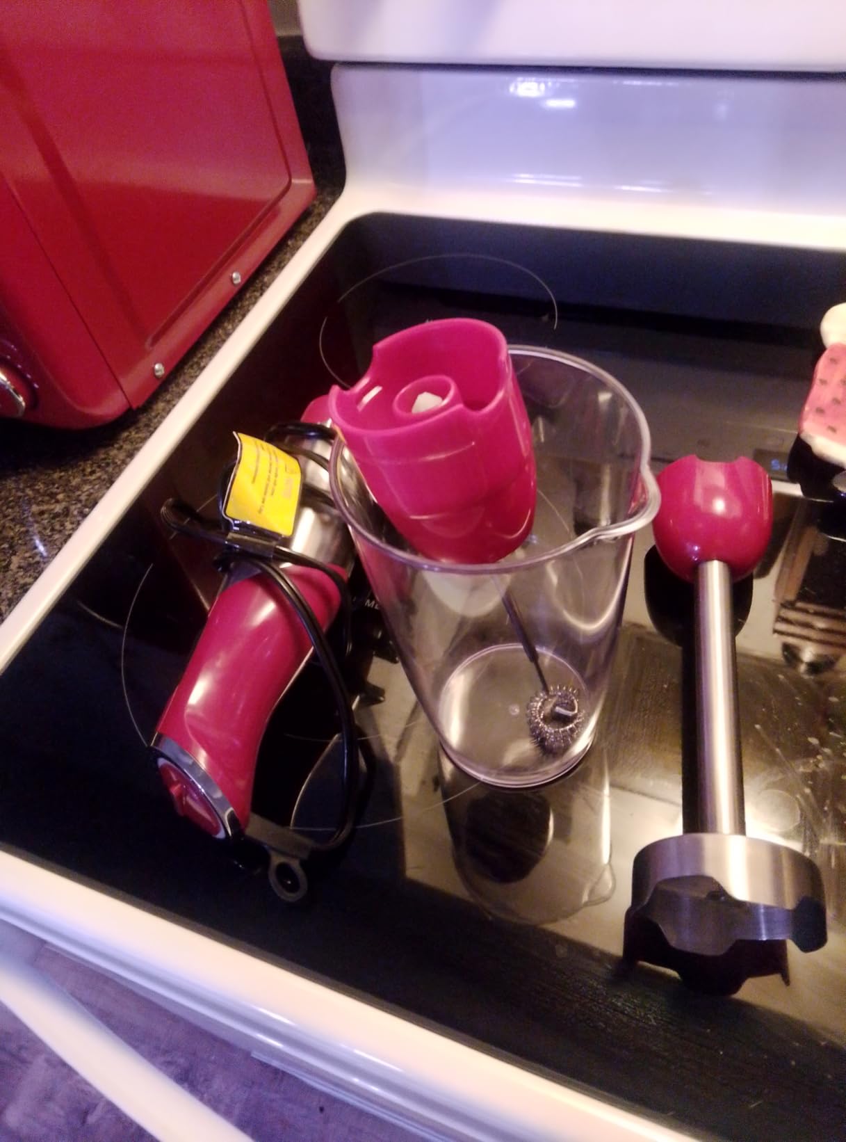 KOIOS 5-in-1 Hand Immersion Blender, 1000W 12 Speed Handheld Blender Stick with Copper Motor Stainless Steel Blade, 600ml Mixing Beaker,500ml Food Processor, Whisk, Milk Frother, Non-BPA, Red - Customer Photo 2