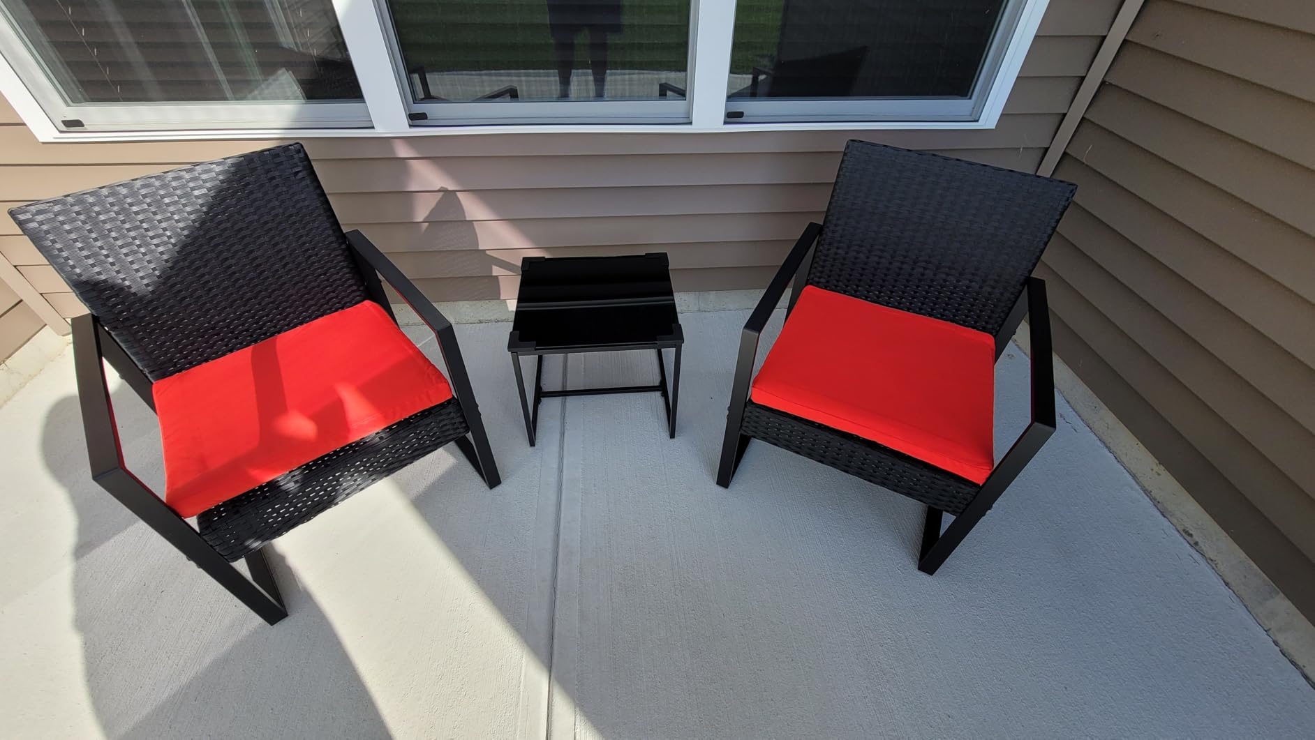 Flamaker 3 Pieces Outdoor Patio Wicker Furniture Set, Modern Rattan Chair Conversation Sets with Coffee Table for Yard and Bistro (Black) Customer Review Flamaker 3 Pieces Outdoor Patio Wicker Furniture Set, Modern Rattan Chair Conversation Sets with Coffee Table for Yard and Bistro (Black) - Customer Photo 1