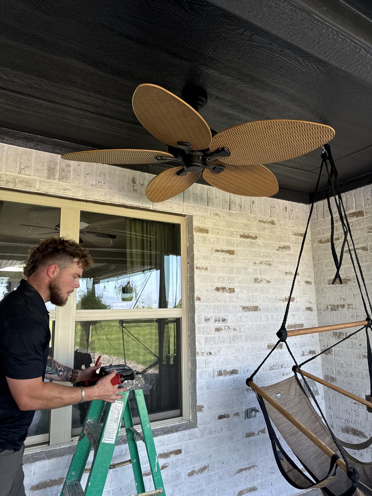 Honeywell Ceiling Fans Palm Island, 52 Inch Tropical Indoor Outdoor Ceiling Fan with No Light, Pull Chain, Two Mounting Options, 5 Palm Leaf Blades, Damp-Rated - 50505-01 (Bronze) Customer Review Honeywell Ceiling Fans Palm Island, 52 Inch Tropical Indoor Outdoor Ceiling Fan with No Light, Pull Chain, Two Mounting Options, 5 Palm Leaf Blades, Damp-Rated - 50505-01 (Bronze) - Customer Photo 1