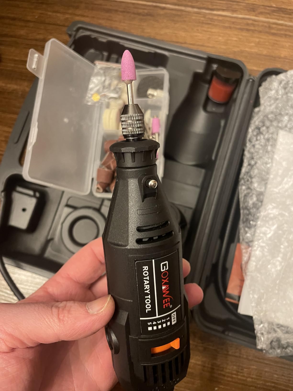 GOXAWEE Rotary Tool Kit with MultiPro Keyless Chuck and Flex Shaft -140pcs Accessories Variable Speed Electric Drill Set for Handmade Crafting Projects and DIY Creations - Customer Photo 1