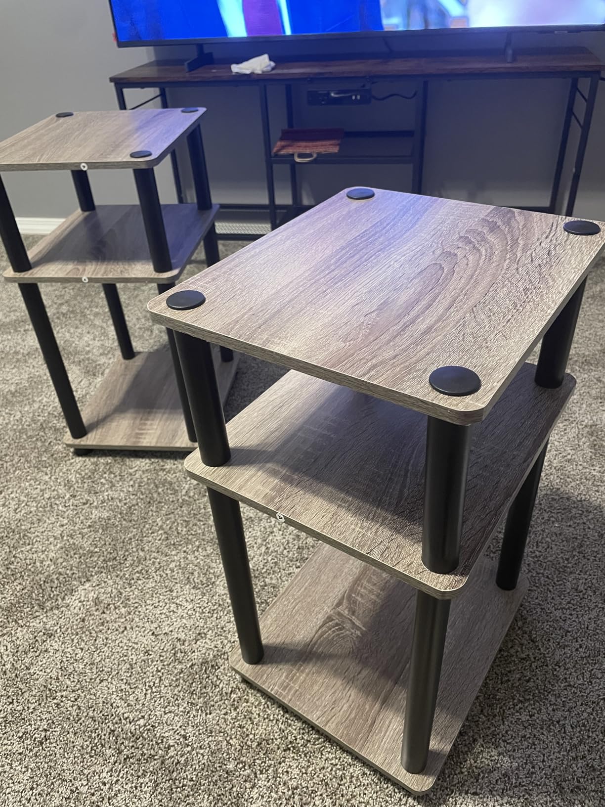 Furinno JUST Side Table Set of 2, 3-Tier End Tables, Open Shelves Night Stand, Nightstand, Toolless Assembly, for Living Room, Bedroom, French Oak - Customer Photo 1