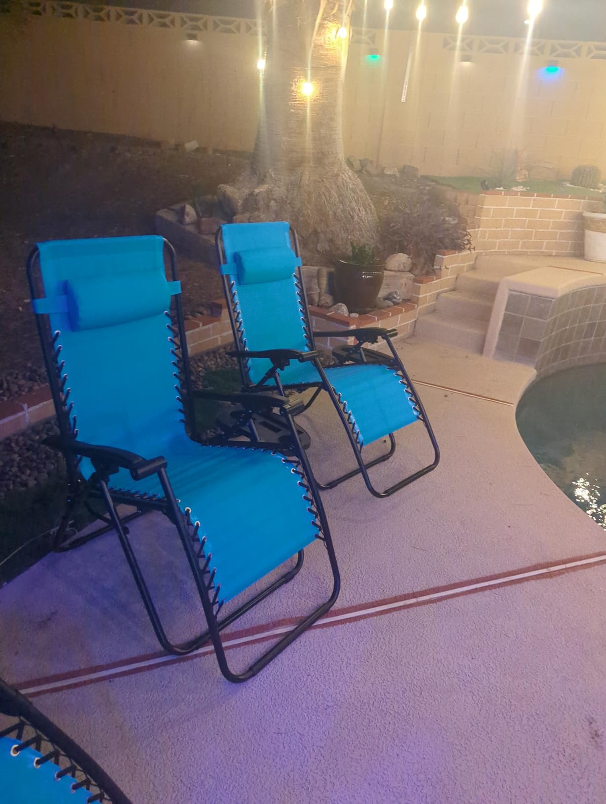 Homall Zero Gravity Chair Patio Folding Lawn Outdoor Lounge Gravity Camp Reclining Lounge Chair with Cup Holder Pillows for Poolside Backyard and Beach Set of 2 (Blue) - Customer Photo 2