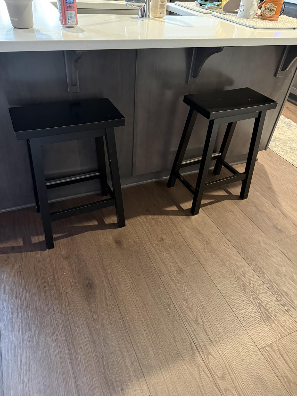 Amazon Basics Solid Wood Saddle-Seat Kitchen Counter Barstool with Footrest, Easy Assembly - 29-Inch Height - Walnut - Set of 2 - Customer Photo 2