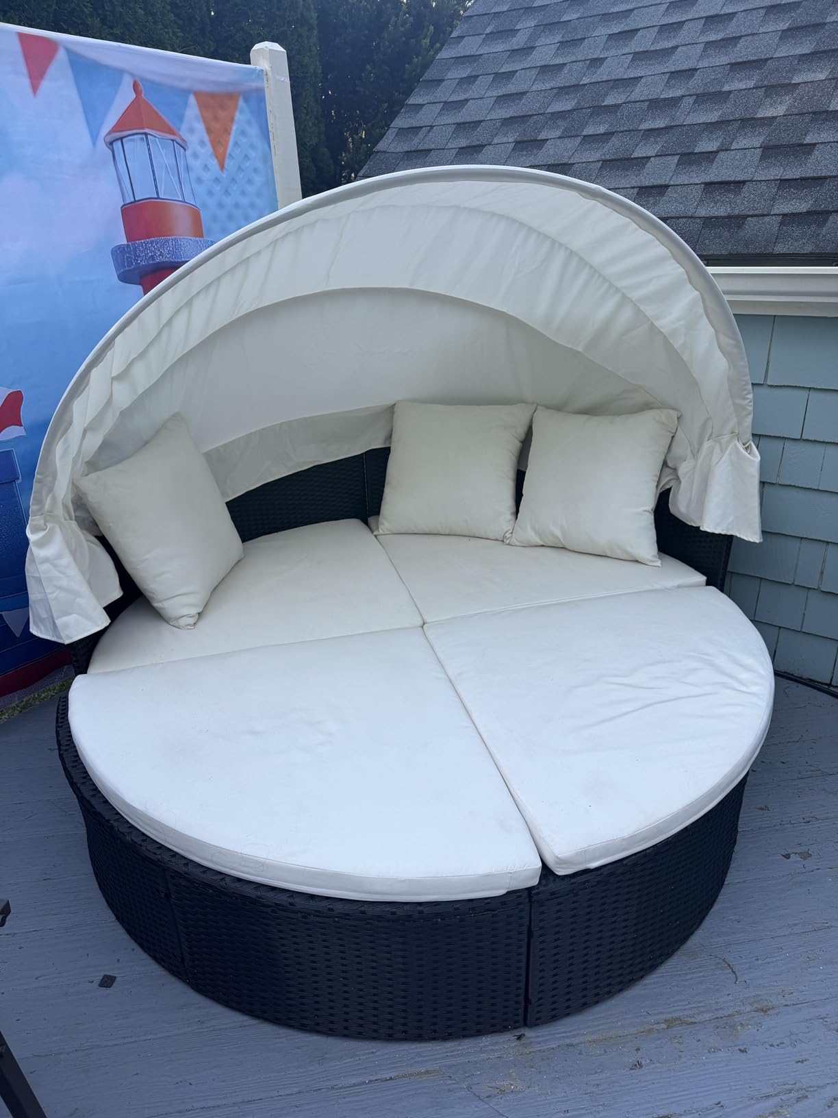 Devoko Patio Furniture Outdoor Round Daybed with Retractable Canopy Wicker Rattan Separated Seating Sectional Sofa customer photo 1