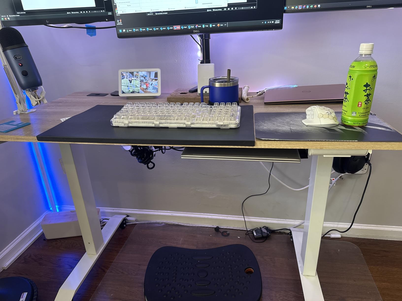 SHW 55 x 28 Inches Electric Height Adjustable Standing Desk with Drawer and Memory Preset, Maple - Customer Photo 1