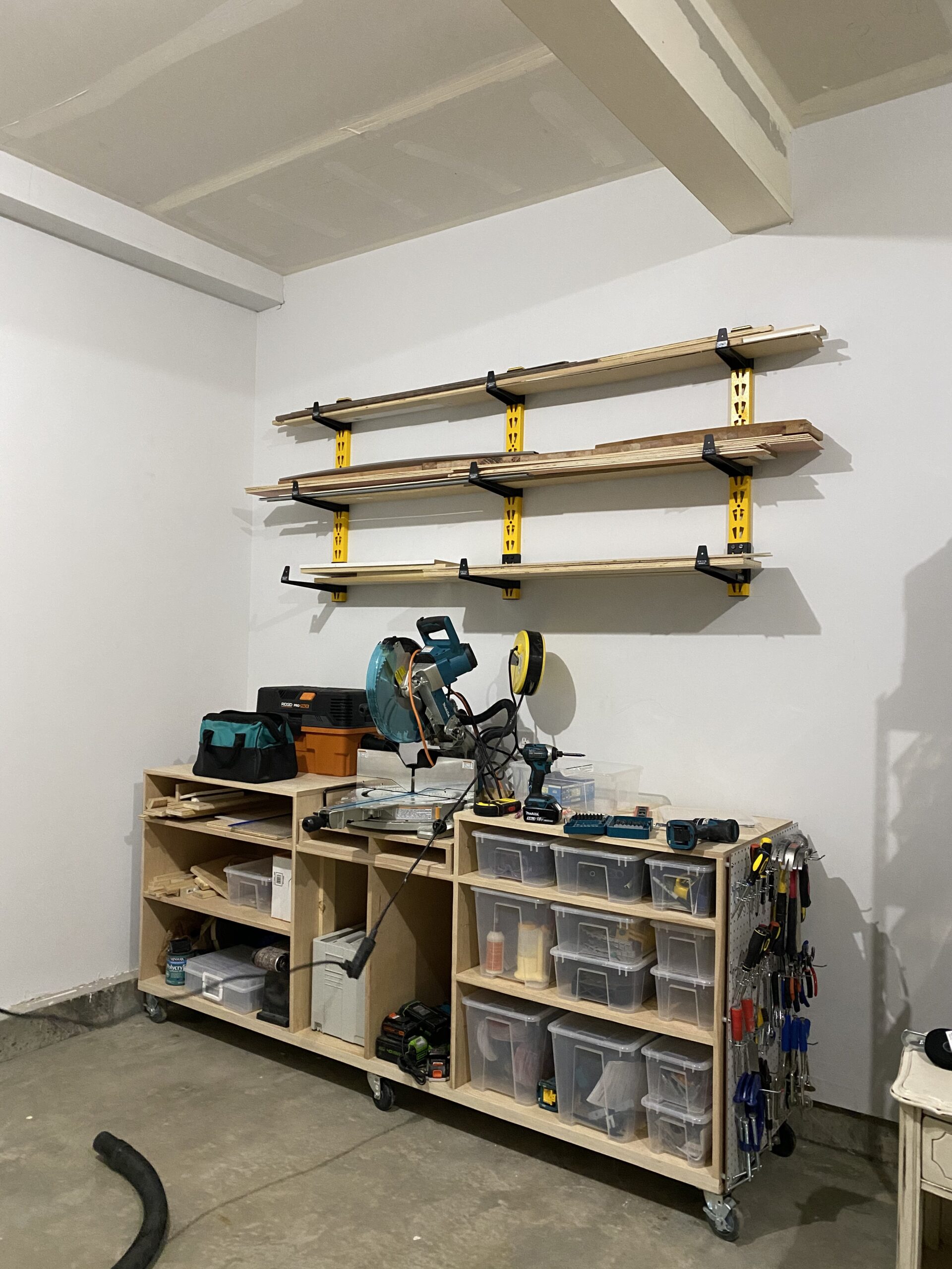 DEWALT 3-Piece Wall Mount Cantilever Wood and Lumber Storage Rack for Workshop Shelving, Multi-Depth Storage, Supports a Total of 273 lbs Customer Review DEWALT 3-Piece Wall Mount Cantilever Wood and Lumber Storage Rack for Workshop Shelving, Multi-Depth Storage, Supports a Total of 273 lbs - Customer Photo 1